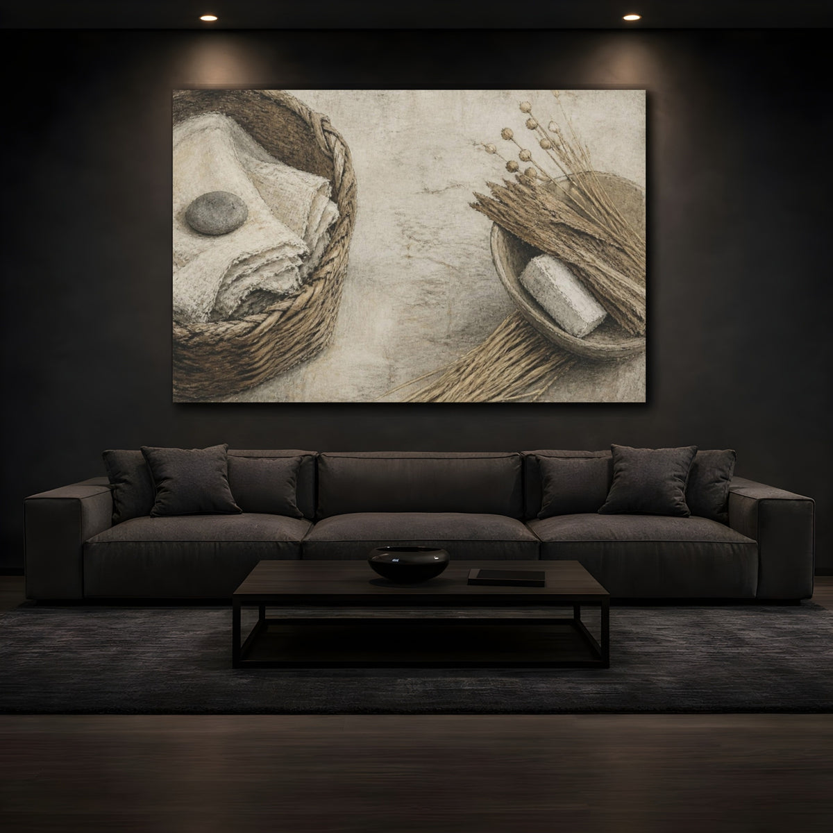 Mockup 3. Wabi Sabi Linen Basket shown as canvas print