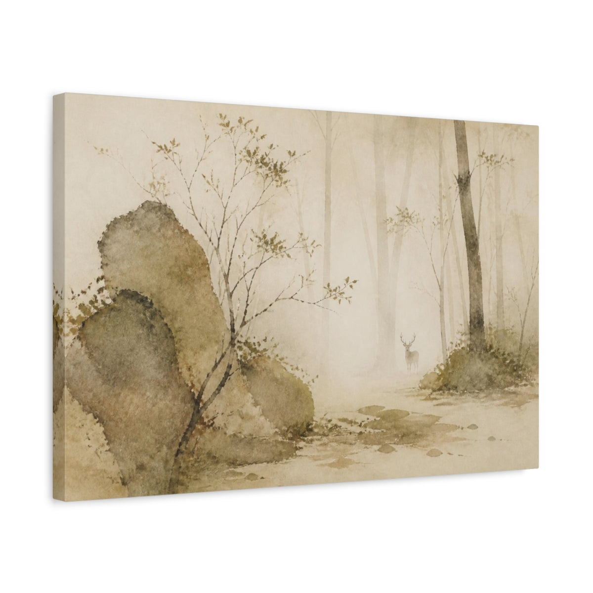 Side Mockup 3. Wabi Sabi Misty Deer shown as canvas print