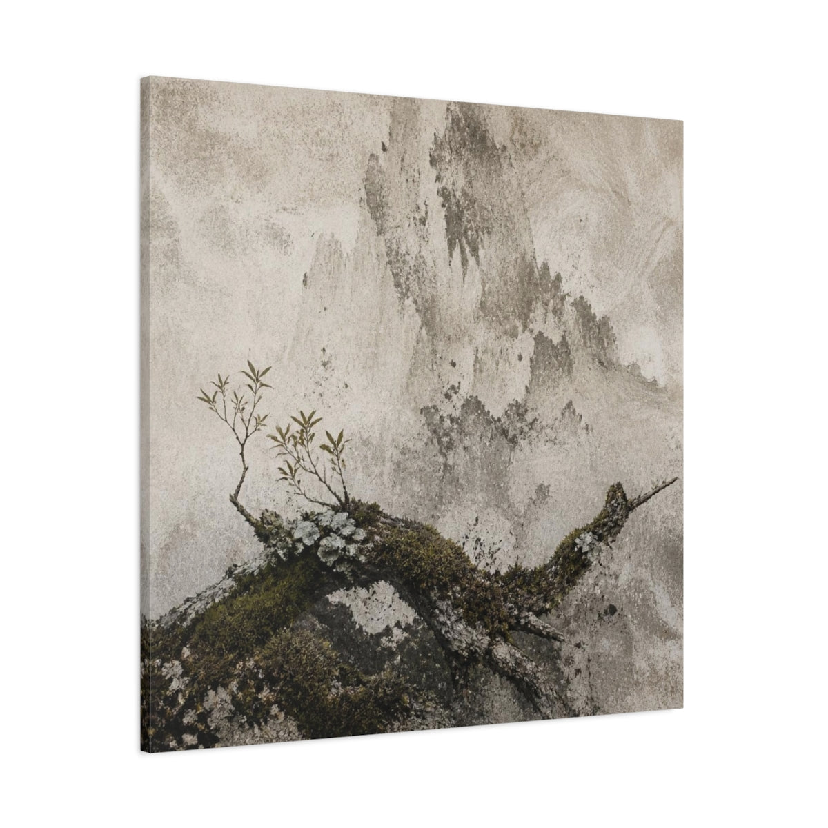 Side Mockup 1. Wabi Sabi Mossy Branch shown as canvas print