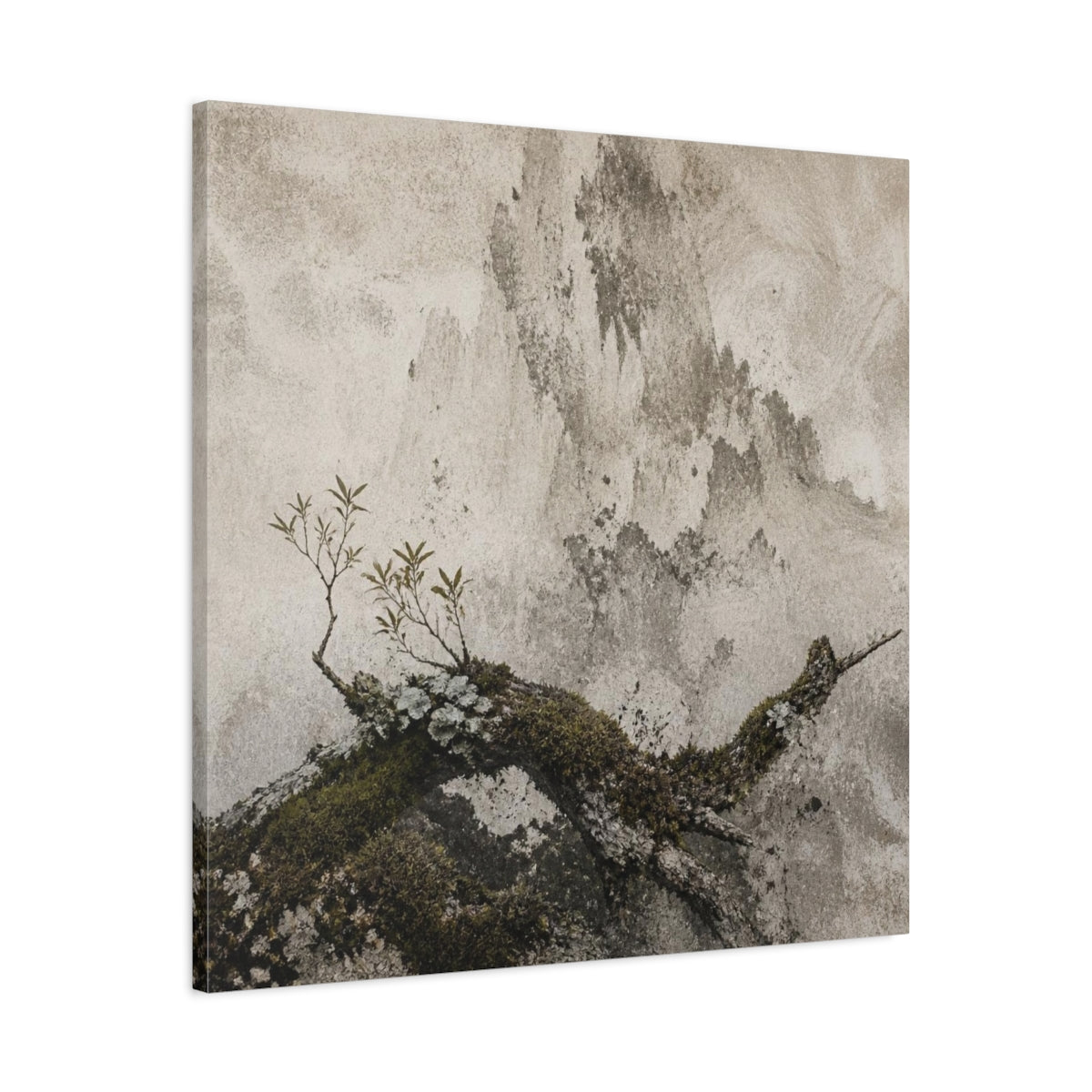 Side Mockup 3. Wabi Sabi Mossy Branch shown as canvas print