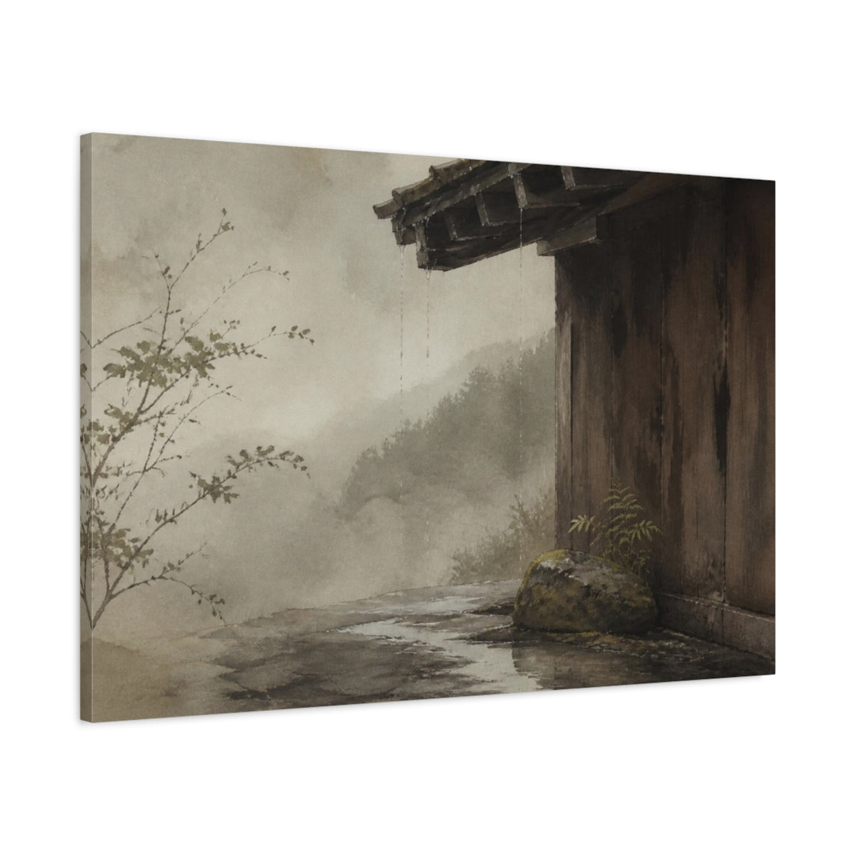 Main Mockup. Wabi Sabi Mossy Eave shown as canvas print