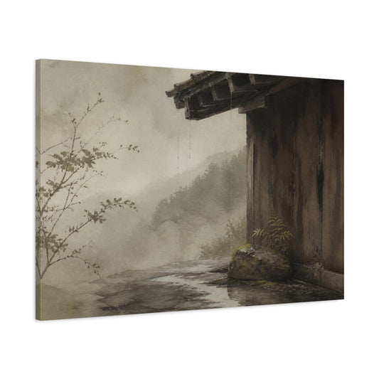 Main Mockup. Wabi Sabi Mossy Eave shown as canvas print