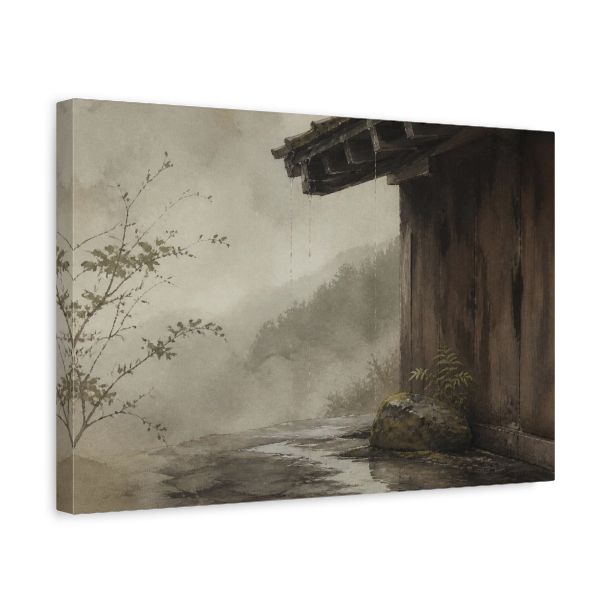 Side Mockup 4. Wabi Sabi Mossy Eave shown as canvas print
