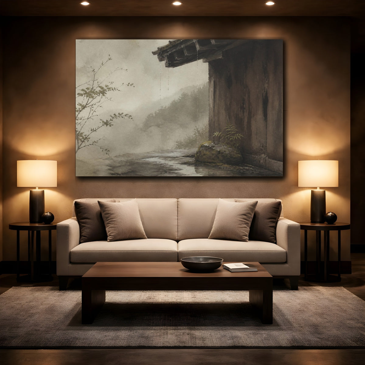Mockup 2. Wabi Sabi Mossy Eave shown as canvas print