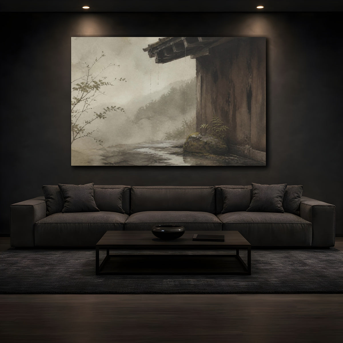 Mockup 3. Wabi Sabi Mossy Eave shown as canvas print