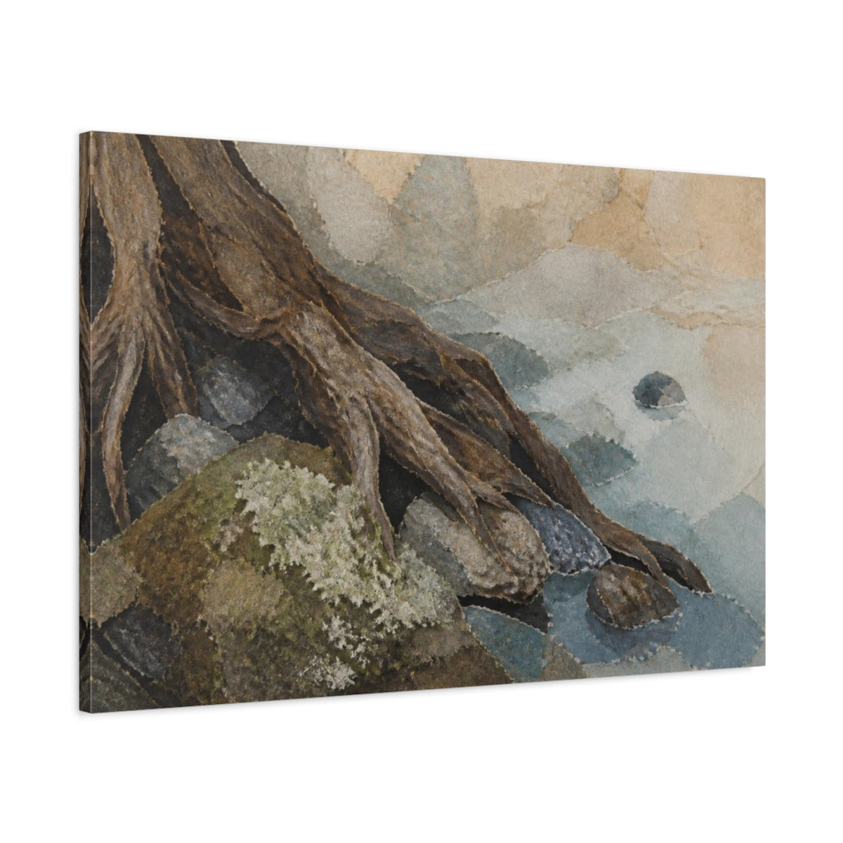 Main Mockup. Wabi Sabi Mossy Root shown as canvas print
