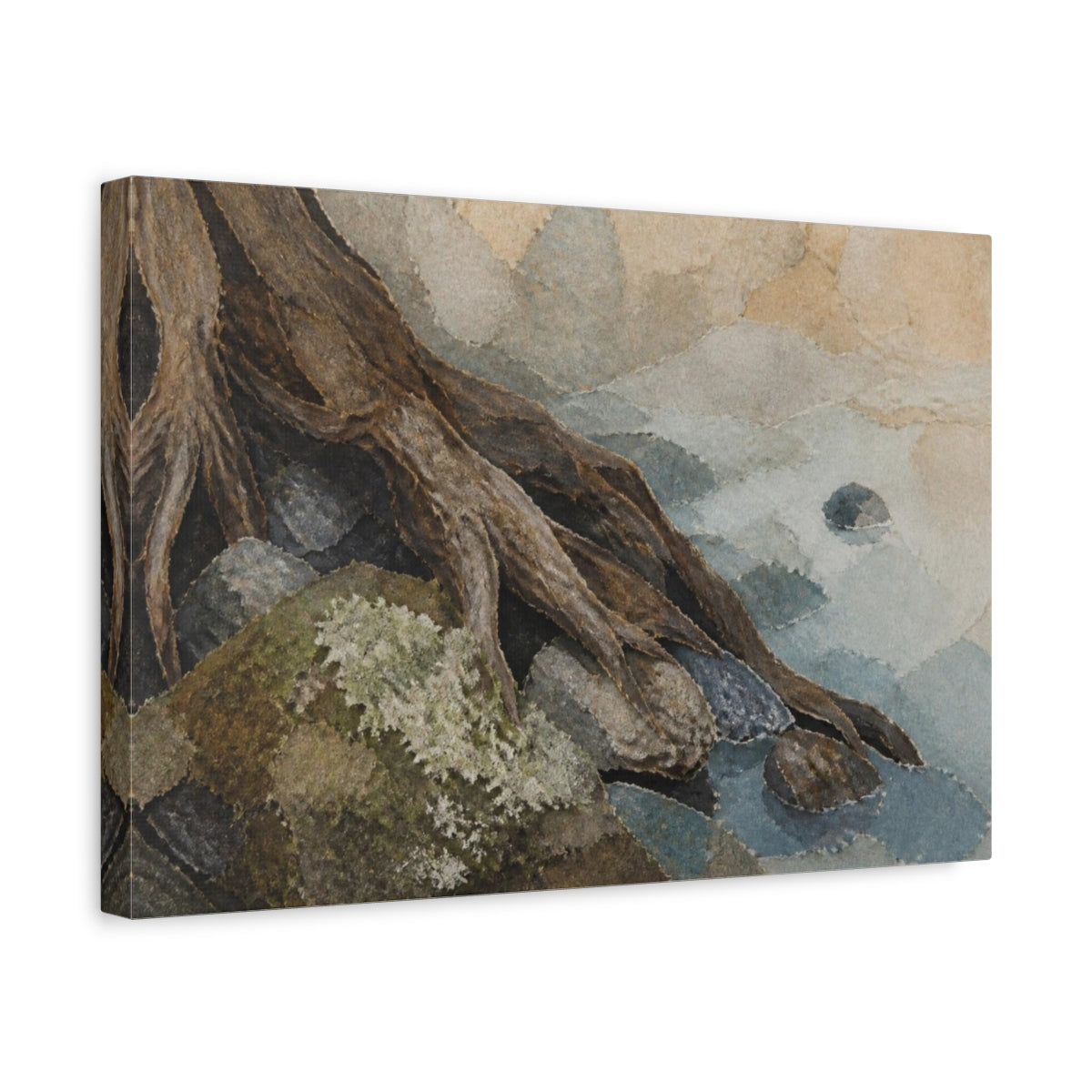 Side Mockup 4. Wabi Sabi Mossy Root shown as canvas print