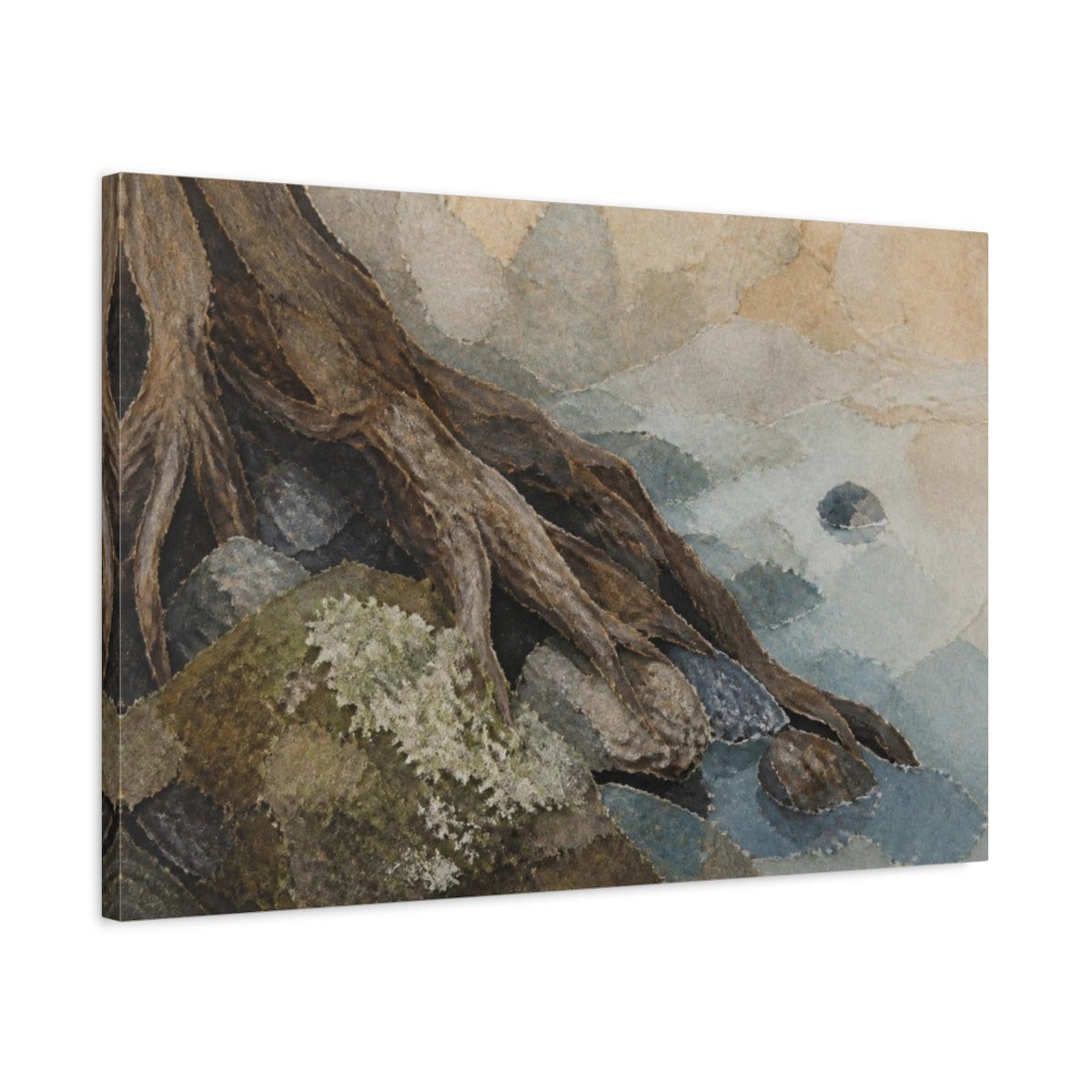Side Mockup 2. Wabi Sabi Mossy Root shown as canvas print