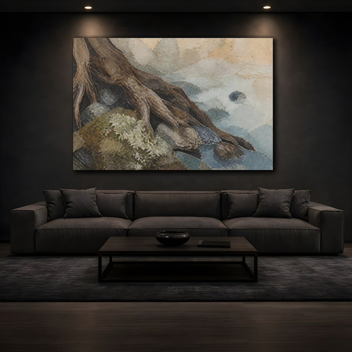 Mockup 3. Wabi Sabi Mossy Root shown as canvas print