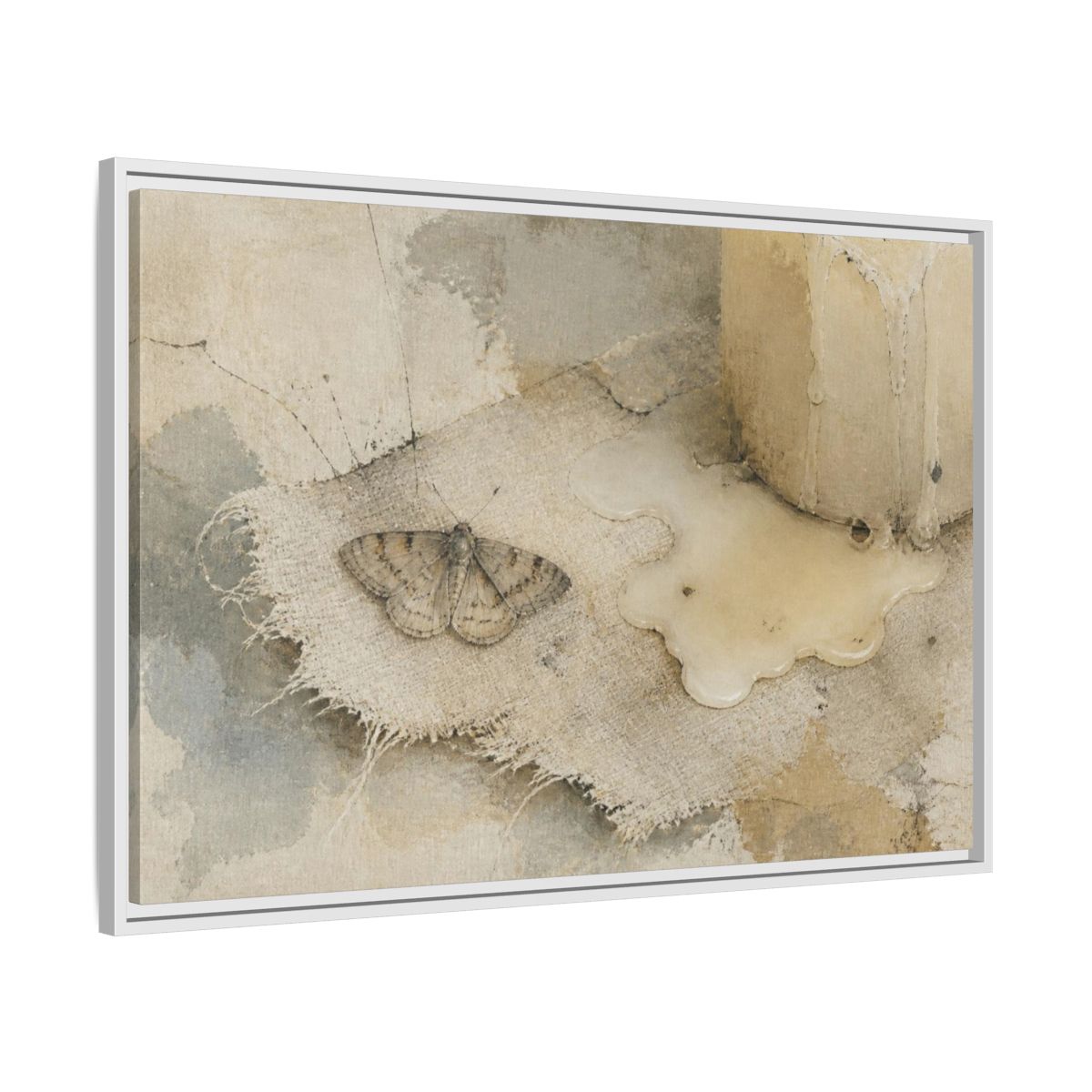Side Mockup 9. Wabi-Sabi Moth Study shown as framed canvas print