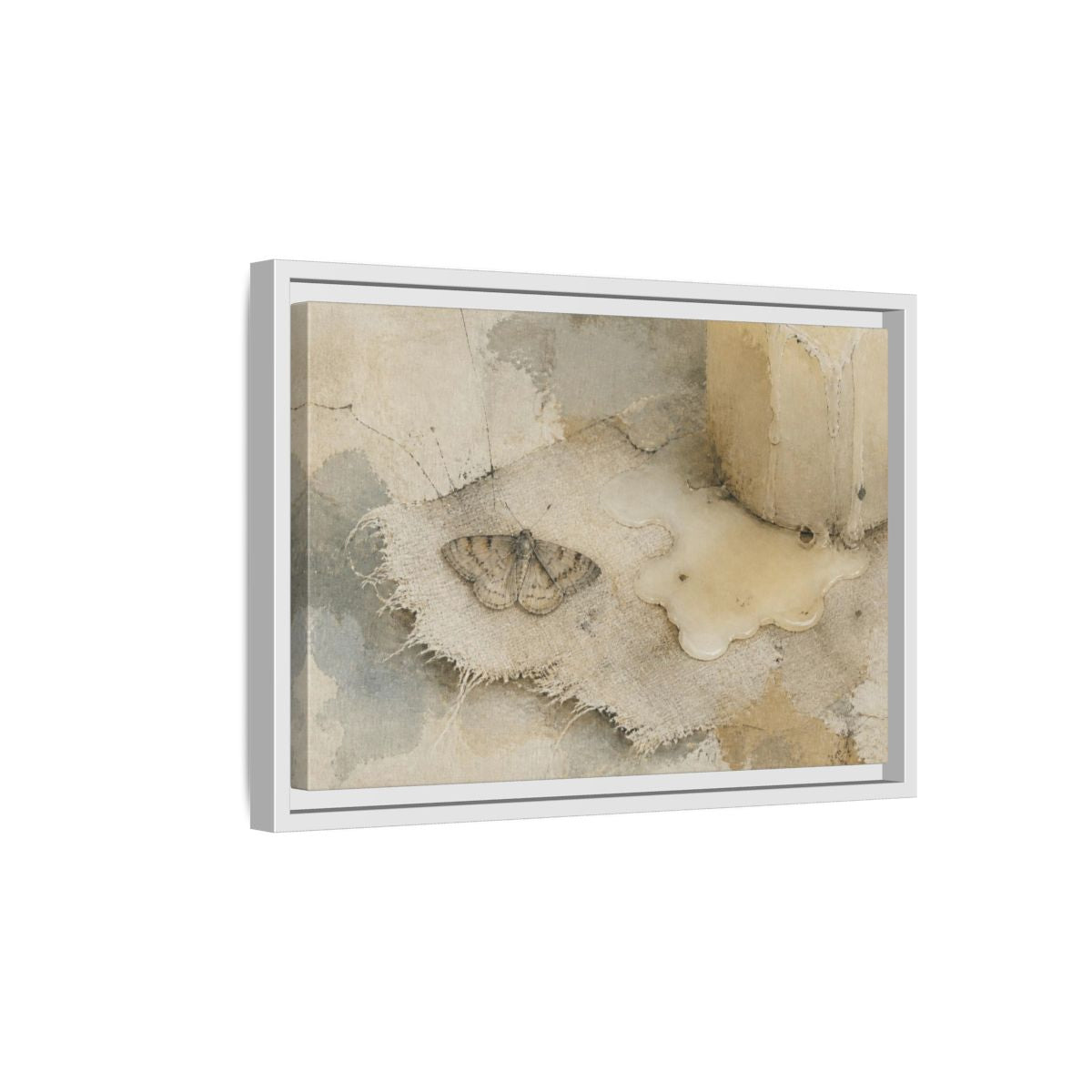 Side Mockup 4. Wabi-Sabi Moth Study shown as framed canvas print