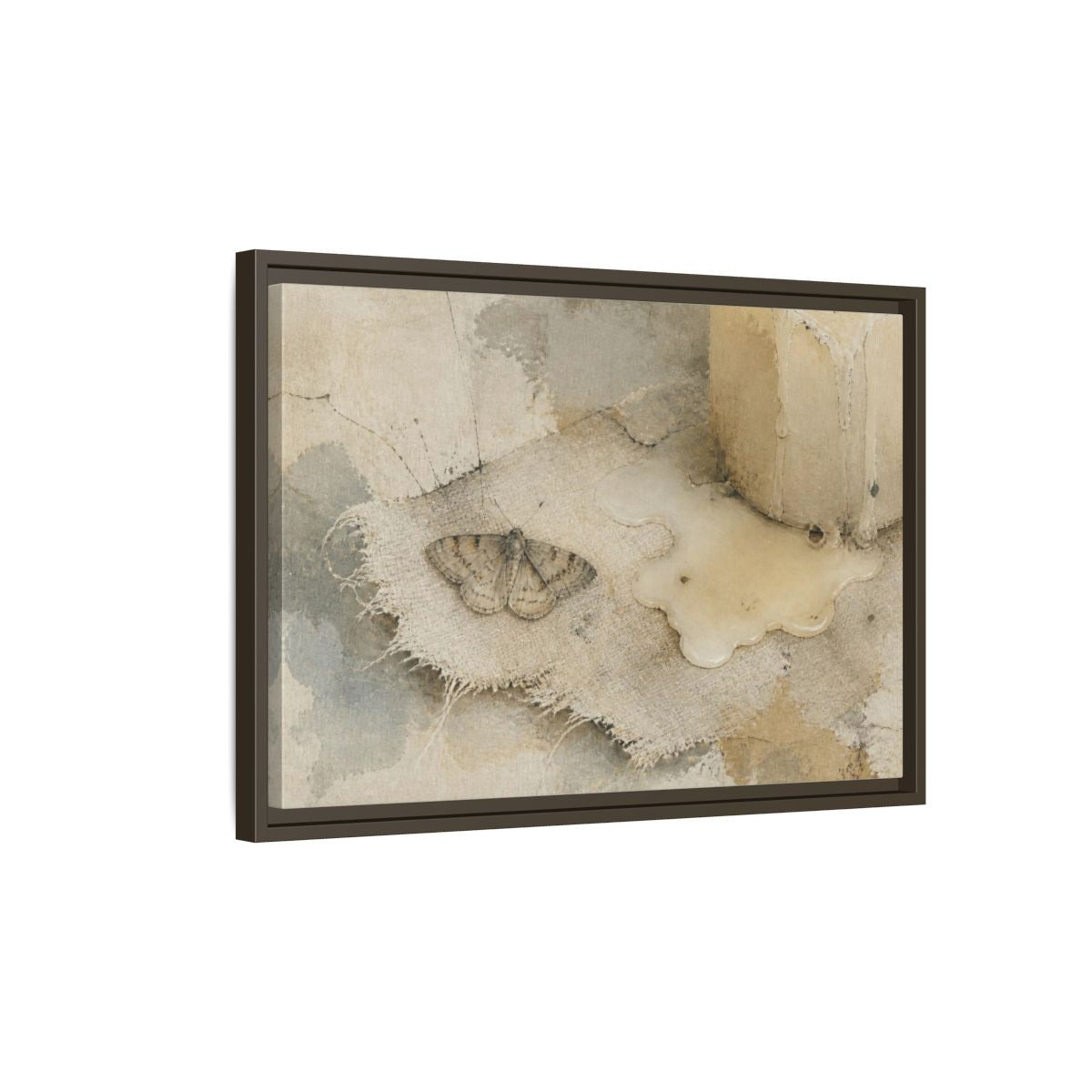Side Mockup 2. Wabi-Sabi Moth Study shown as framed canvas print