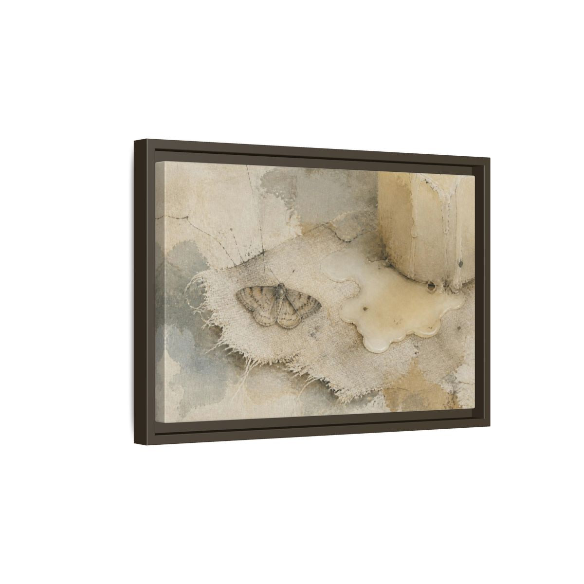 Side Mockup 5. Wabi-Sabi Moth Study shown as framed canvas print