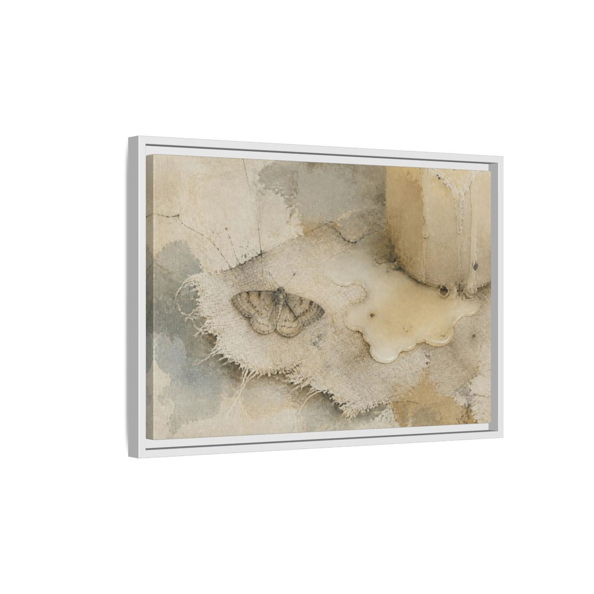 Side Mockup 1. Wabi-Sabi Moth Study shown as framed canvas print