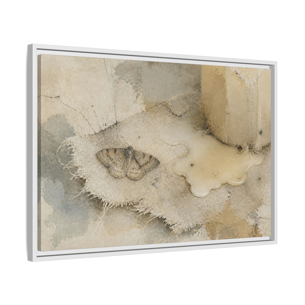Side Mockup 10. Wabi-Sabi Moth Study shown as framed canvas print
