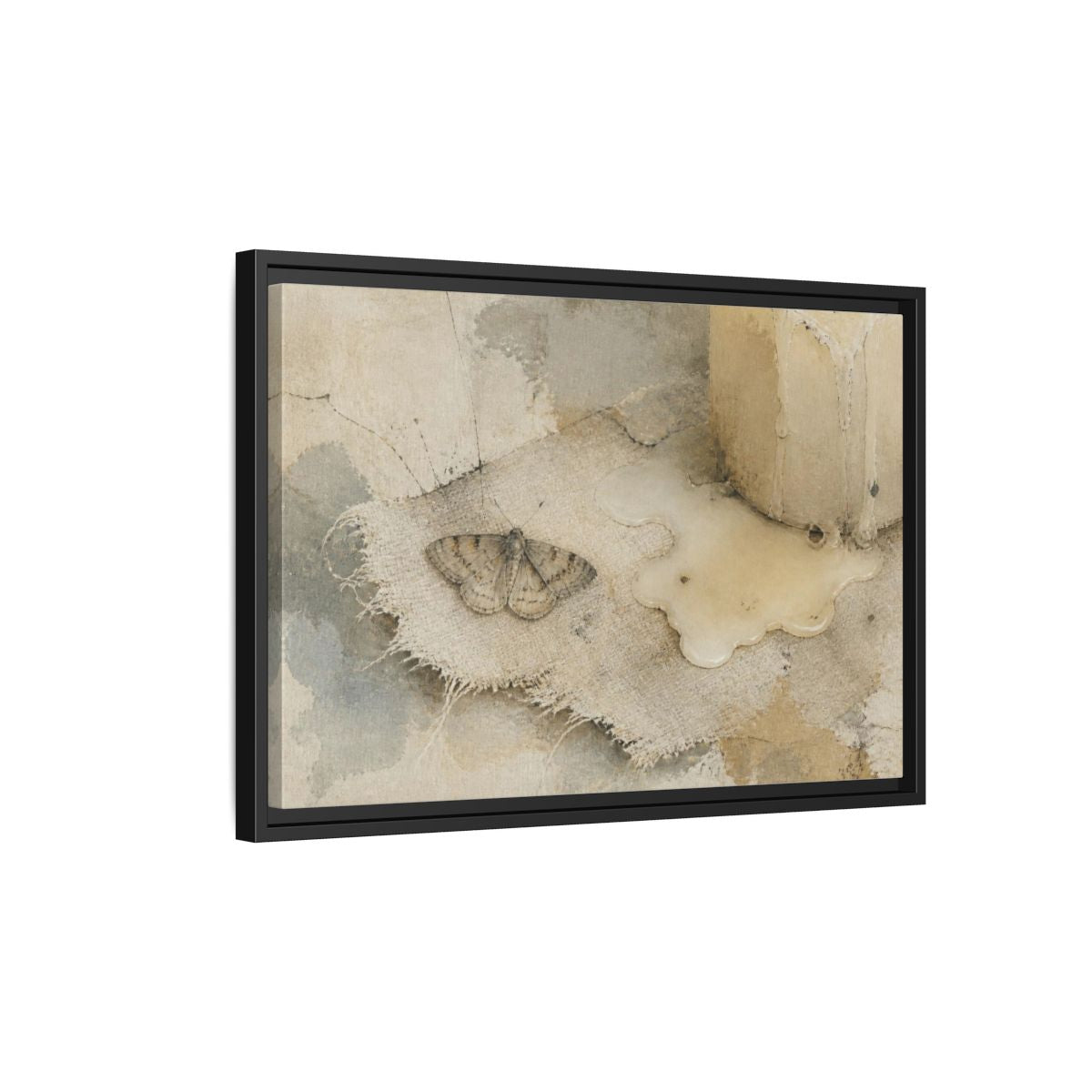 Side Mockup 3. Wabi-Sabi Moth Study shown as framed canvas print