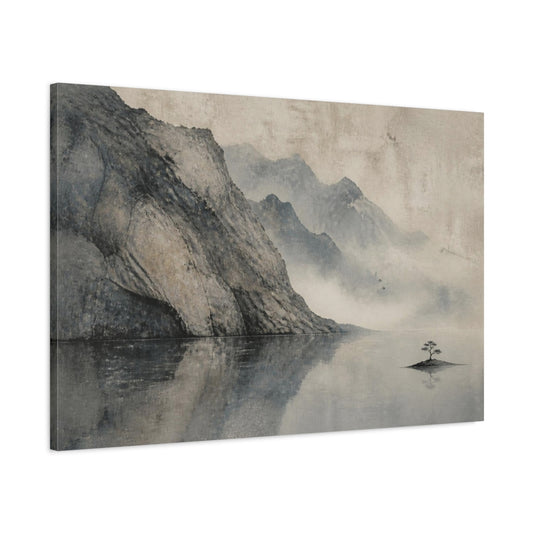 Main Mockup. Wabi Sabi Mountain Reflection shown as canvas print