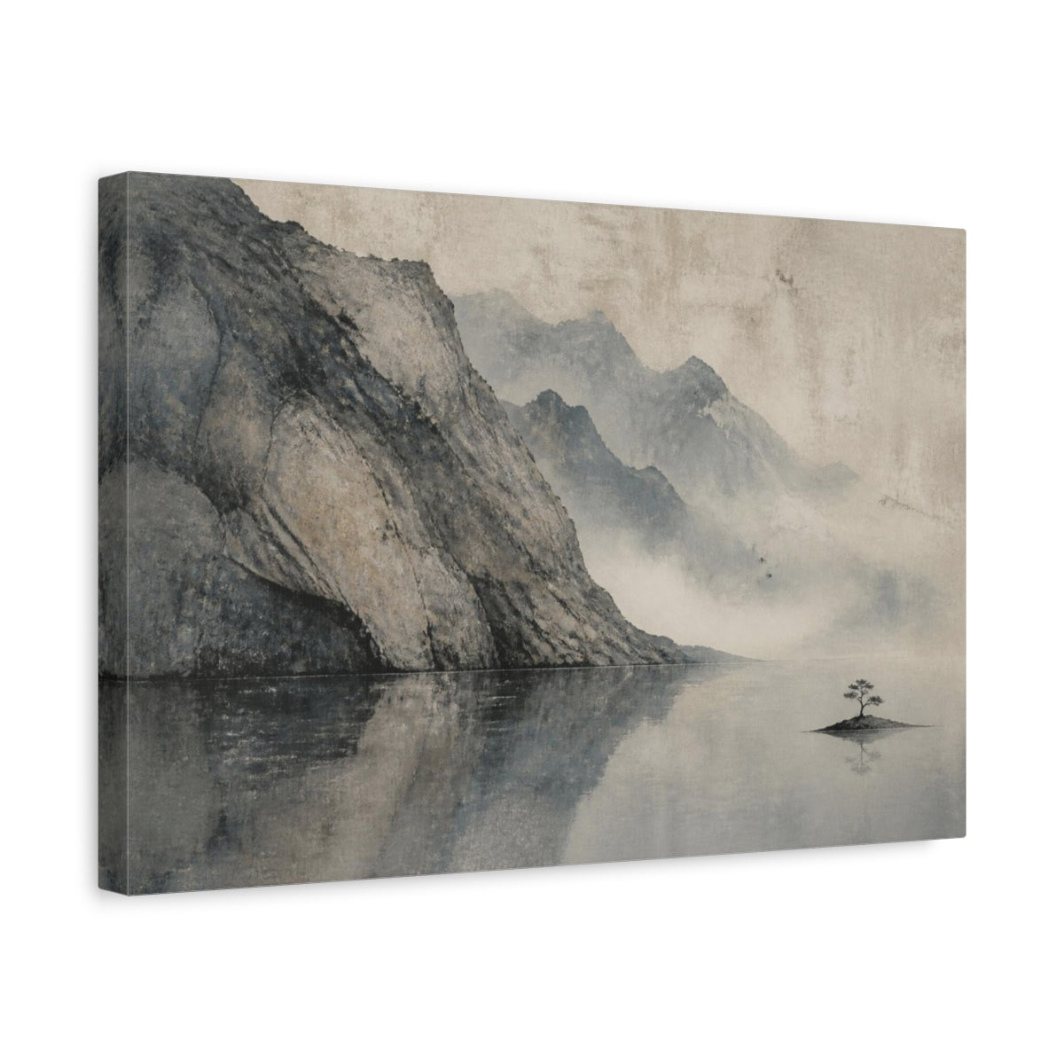 Side Mockup 4. Wabi Sabi Mountain Reflection shown as canvas print