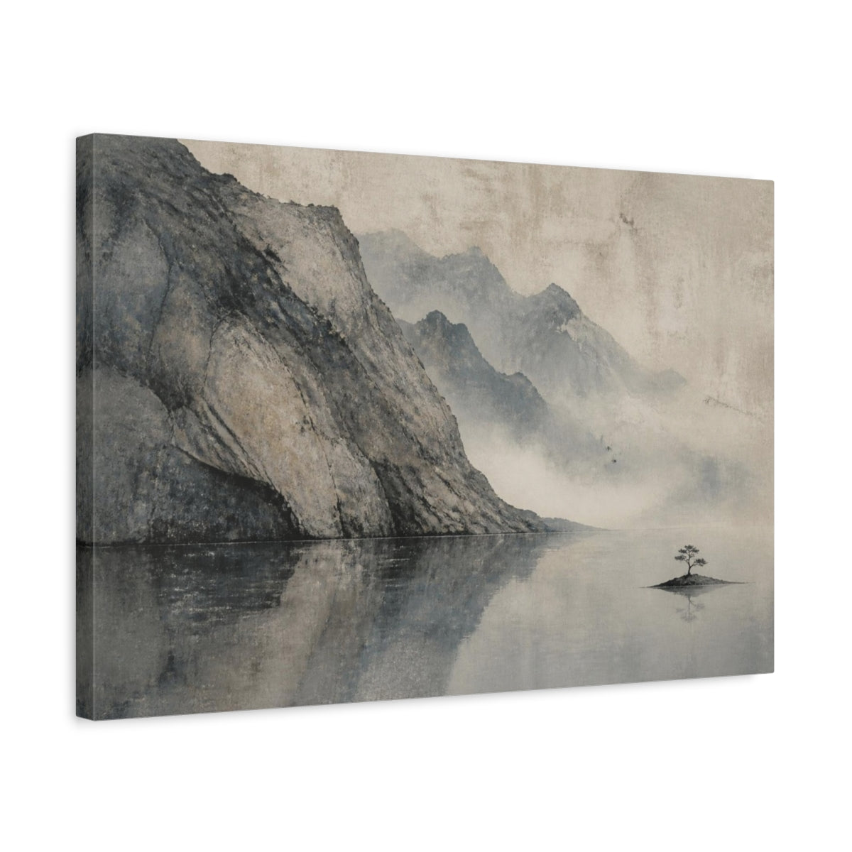 Side Mockup 3. Wabi Sabi Mountain Reflection shown as canvas print