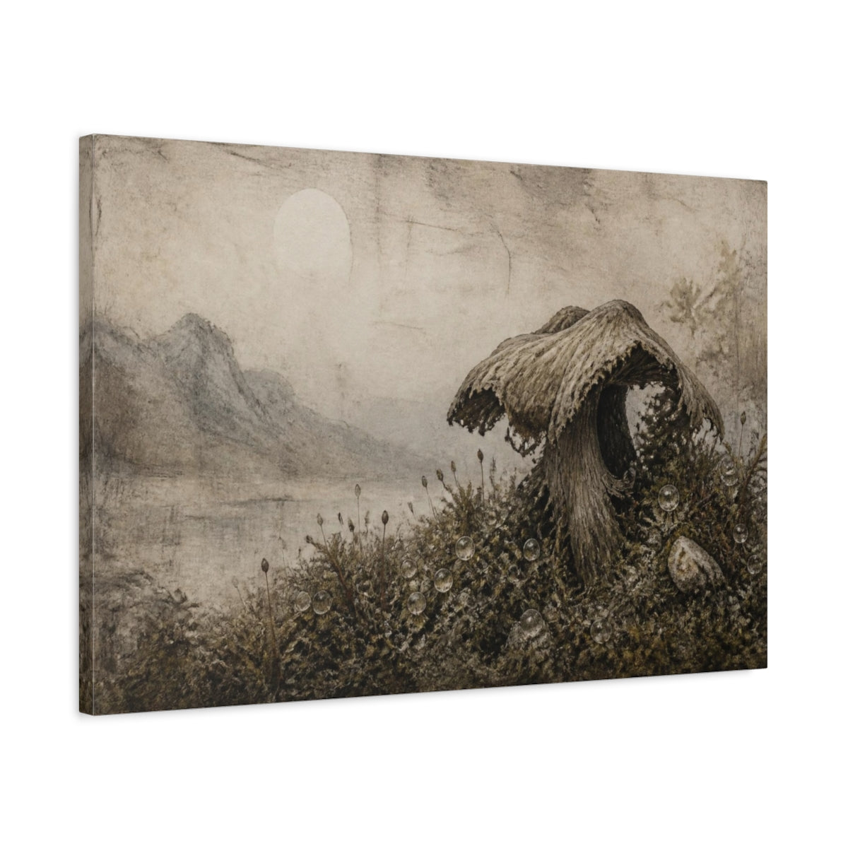 Side Mockup 2. Wabi Sabi Mushroom Cap shown as canvas print