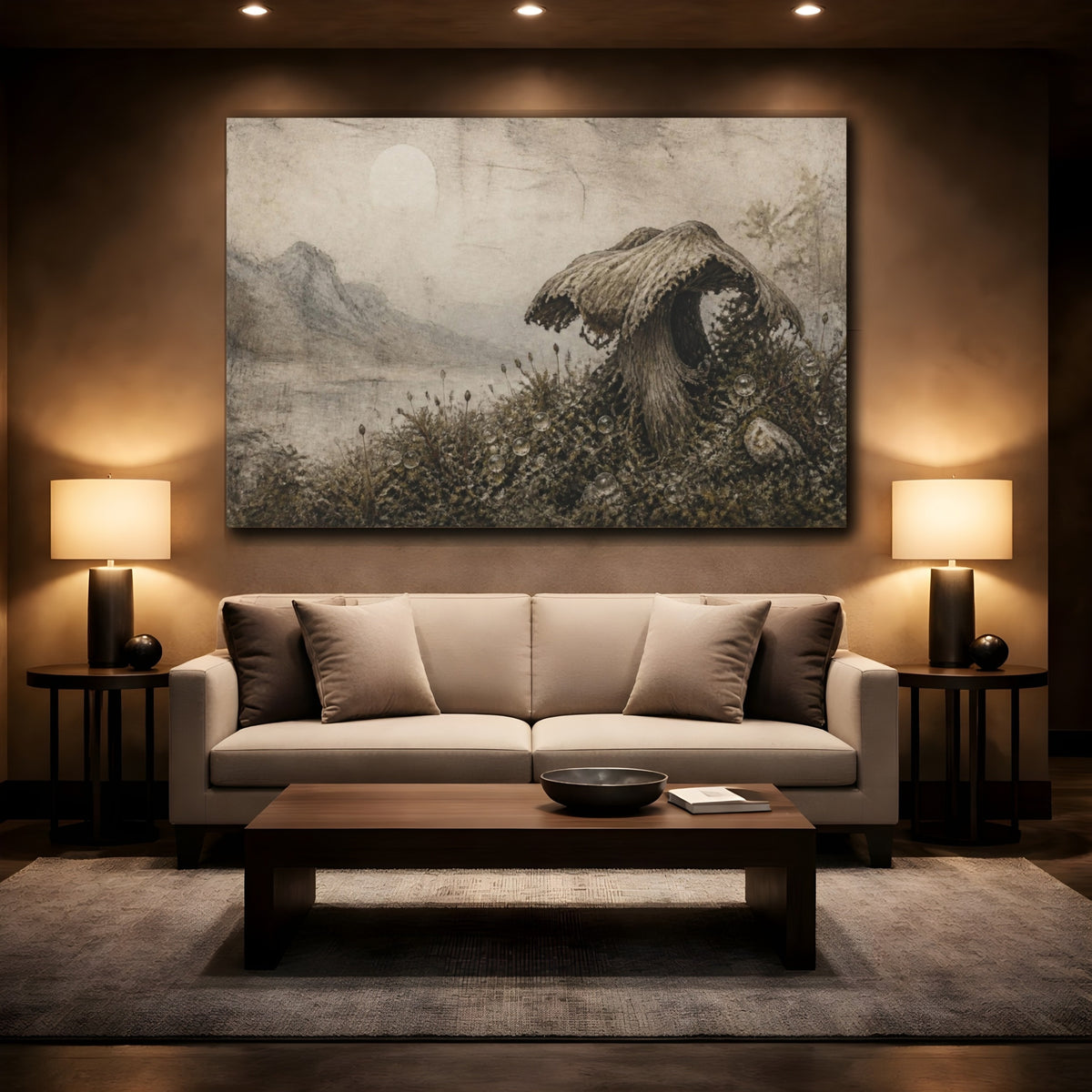 Mockup 2. Wabi Sabi Mushroom Cap shown as canvas print