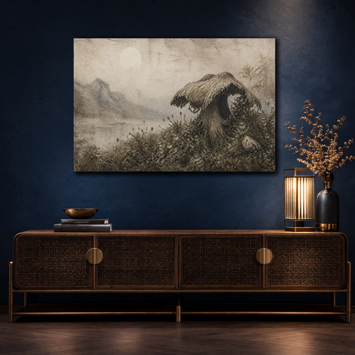 Mockup 4. Wabi Sabi Mushroom Cap shown as canvas print