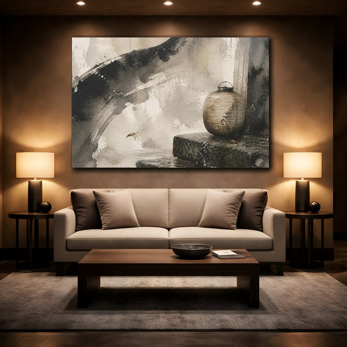 Mockup 2. Wabi Sabi Paper Lantern shown as canvas print