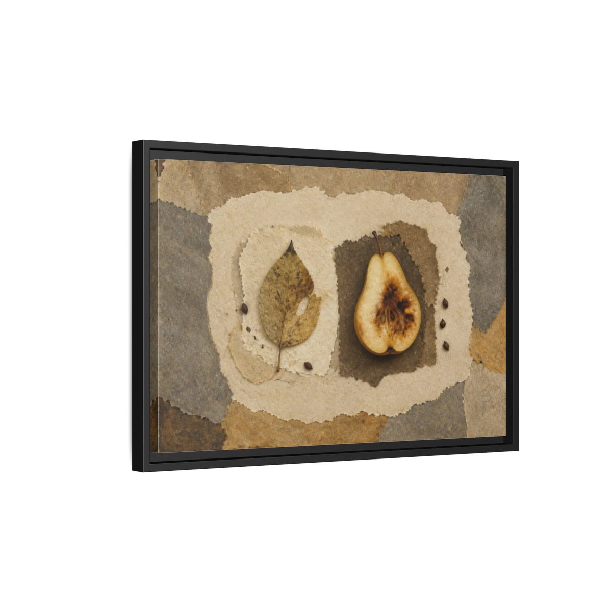 Side Mockup 3. Wabi Sabi Pear Collage shown as framed canvas print