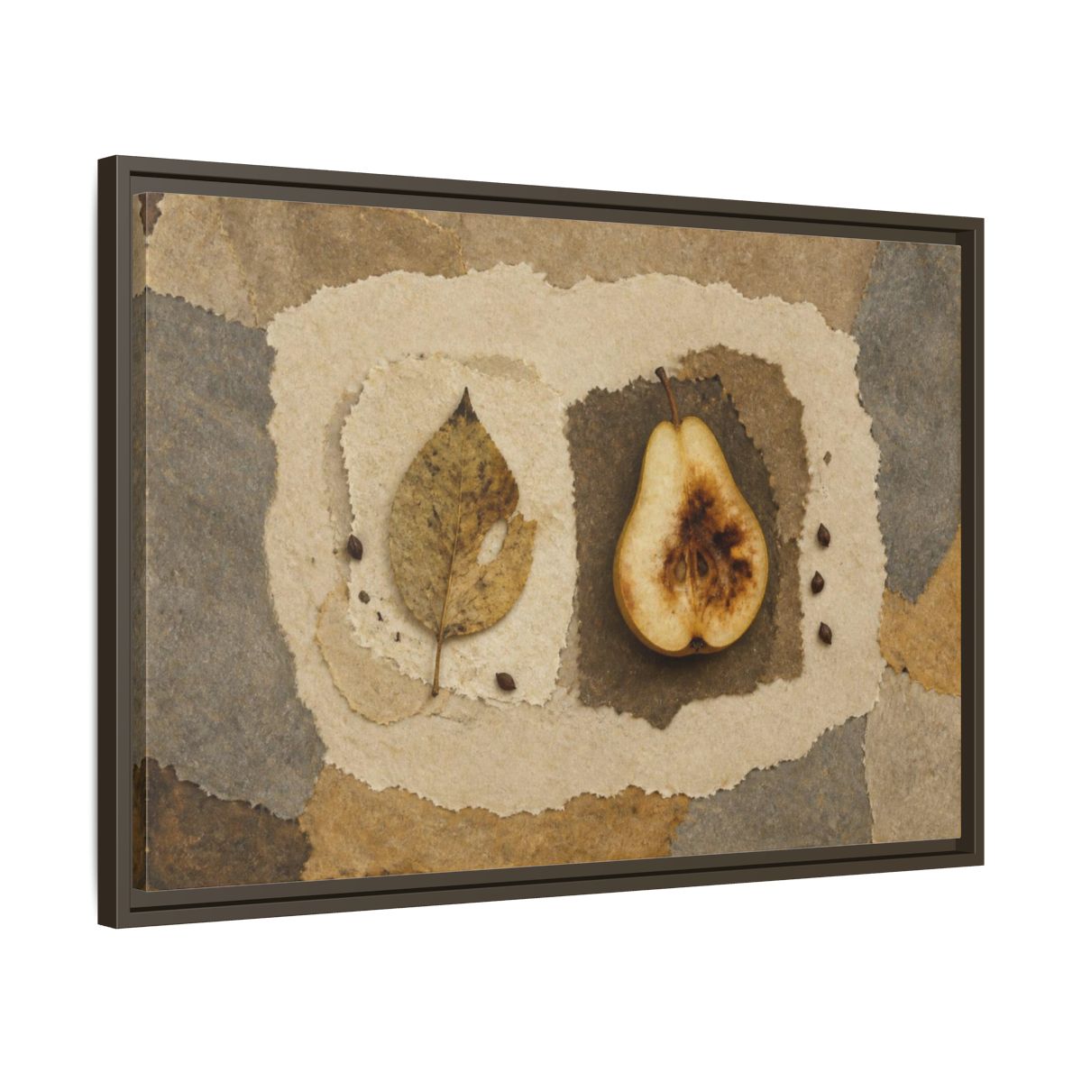 Side Mockup 11. Wabi Sabi Pear Collage shown as framed canvas print