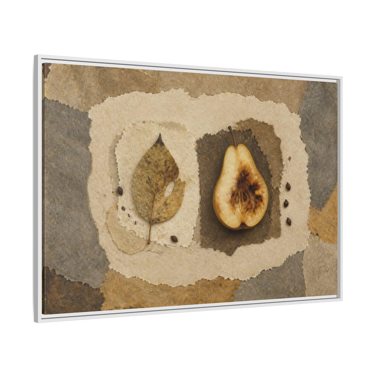 Side Mockup 7. Wabi Sabi Pear Collage shown as framed canvas print