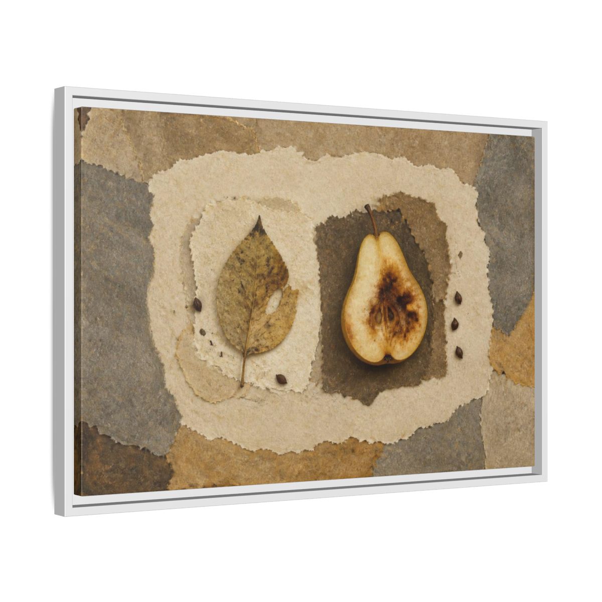 Side Mockup 10. Wabi Sabi Pear Collage shown as framed canvas print