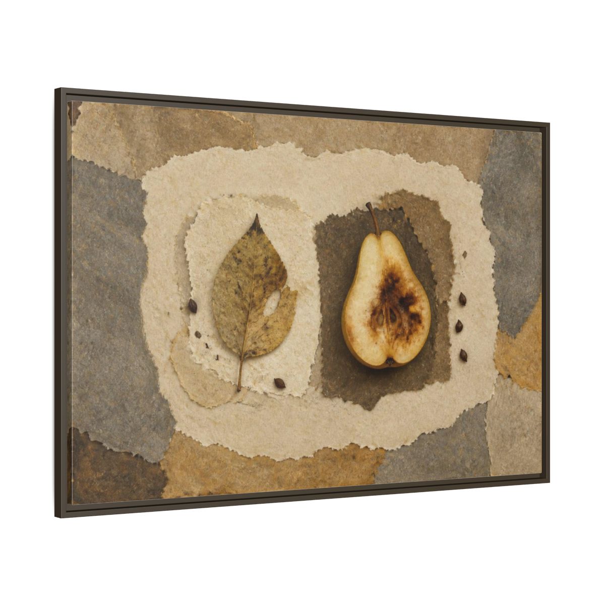 Side Mockup 8. Wabi Sabi Pear Collage shown as framed canvas print