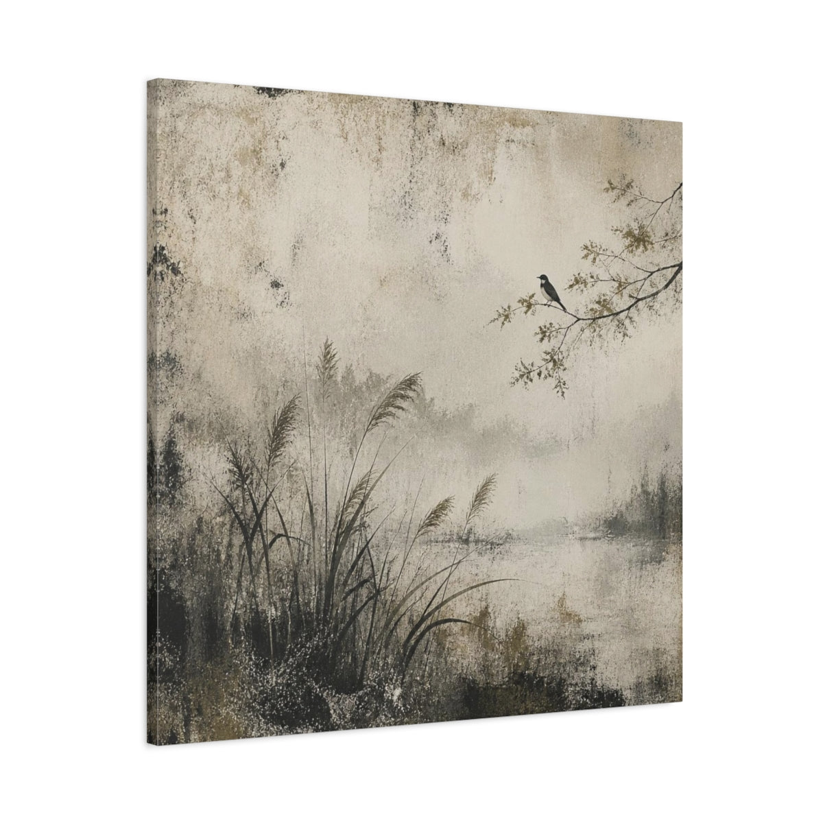 Main Mockup. Wabi Sabi Perched Bird shown as canvas print