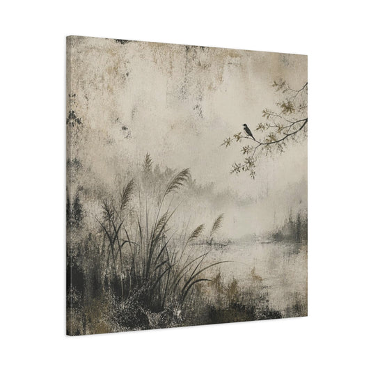 Main Mockup. Wabi Sabi Perched Bird shown as canvas print