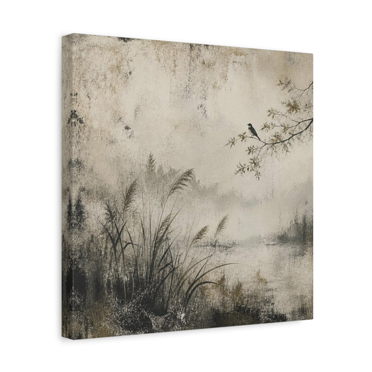 Side Mockup 7. Wabi Sabi Perched Bird shown as canvas print