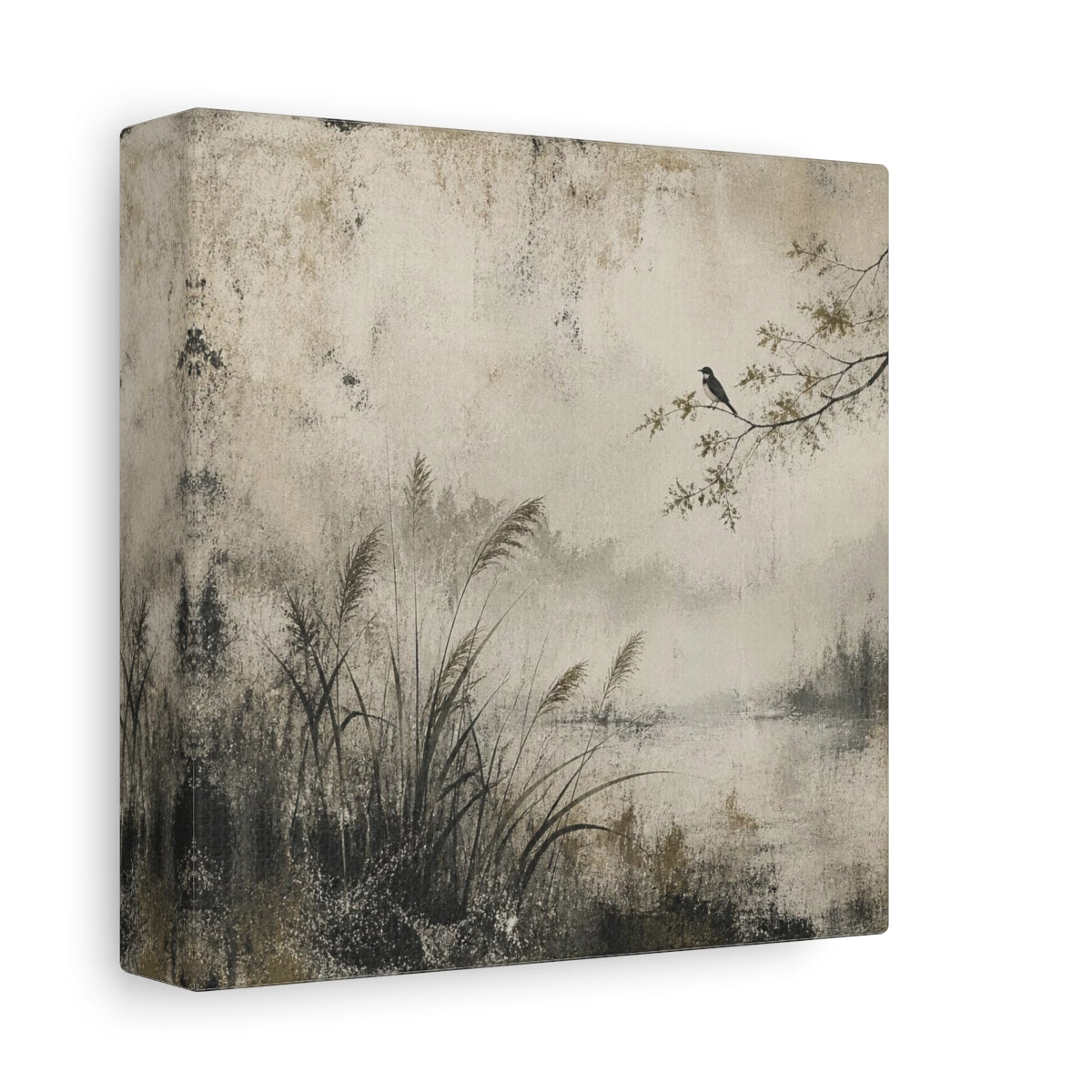 Side Mockup 2. Wabi Sabi Perched Bird shown as canvas print