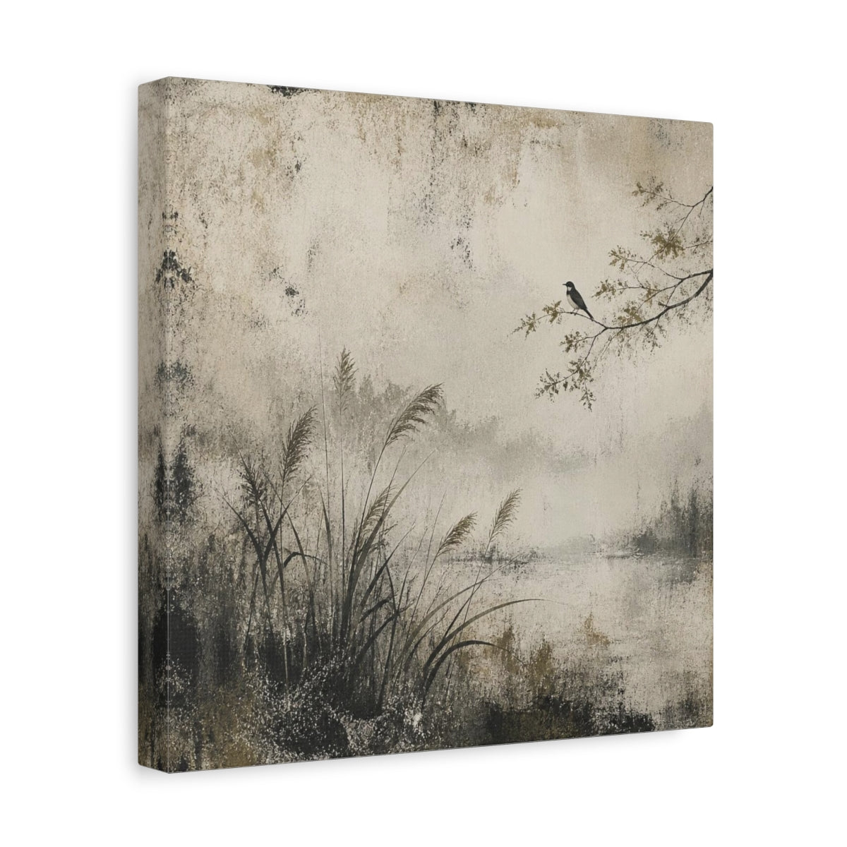Side Mockup 8. Wabi Sabi Perched Bird shown as canvas print