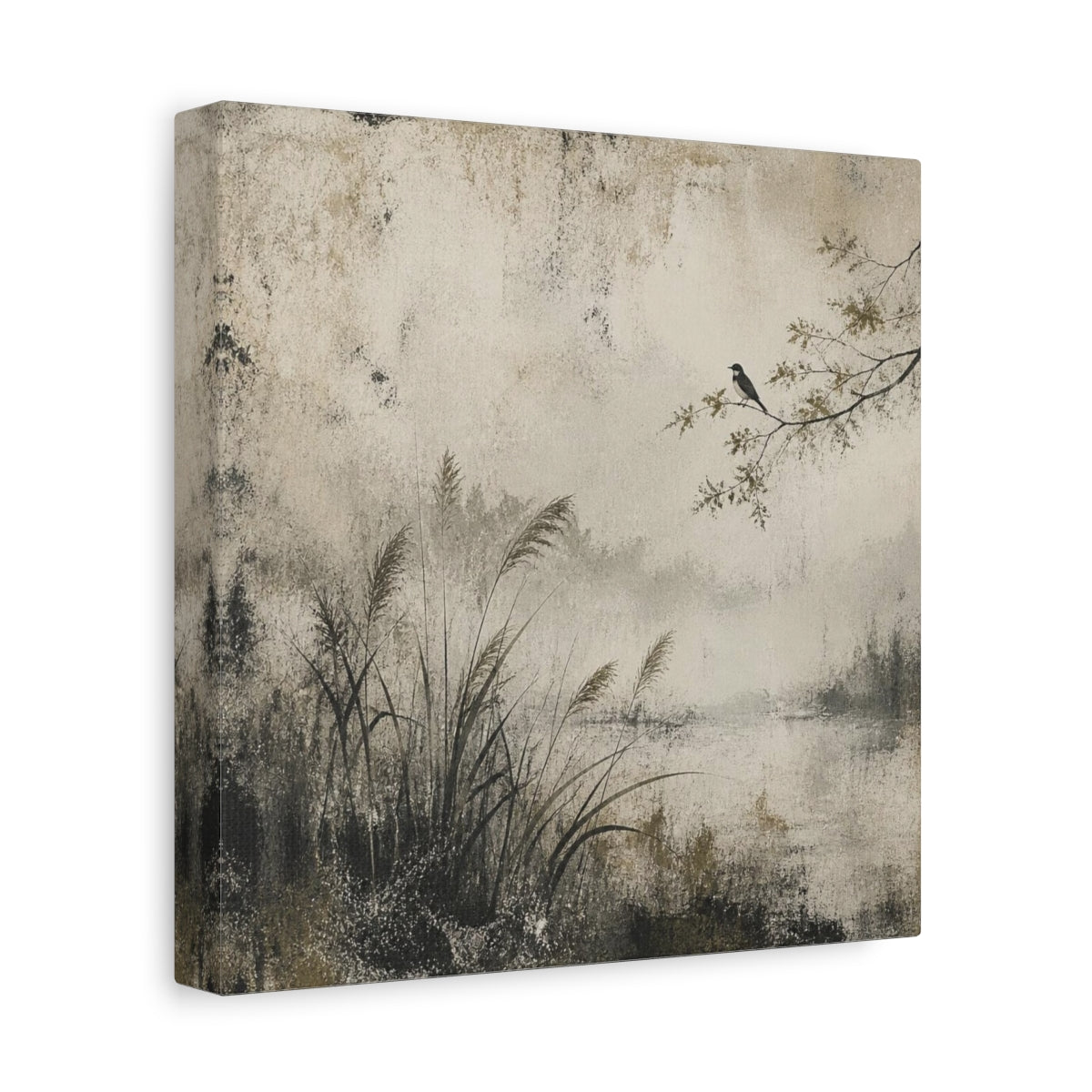 Side Mockup 9. Wabi Sabi Perched Bird shown as canvas print