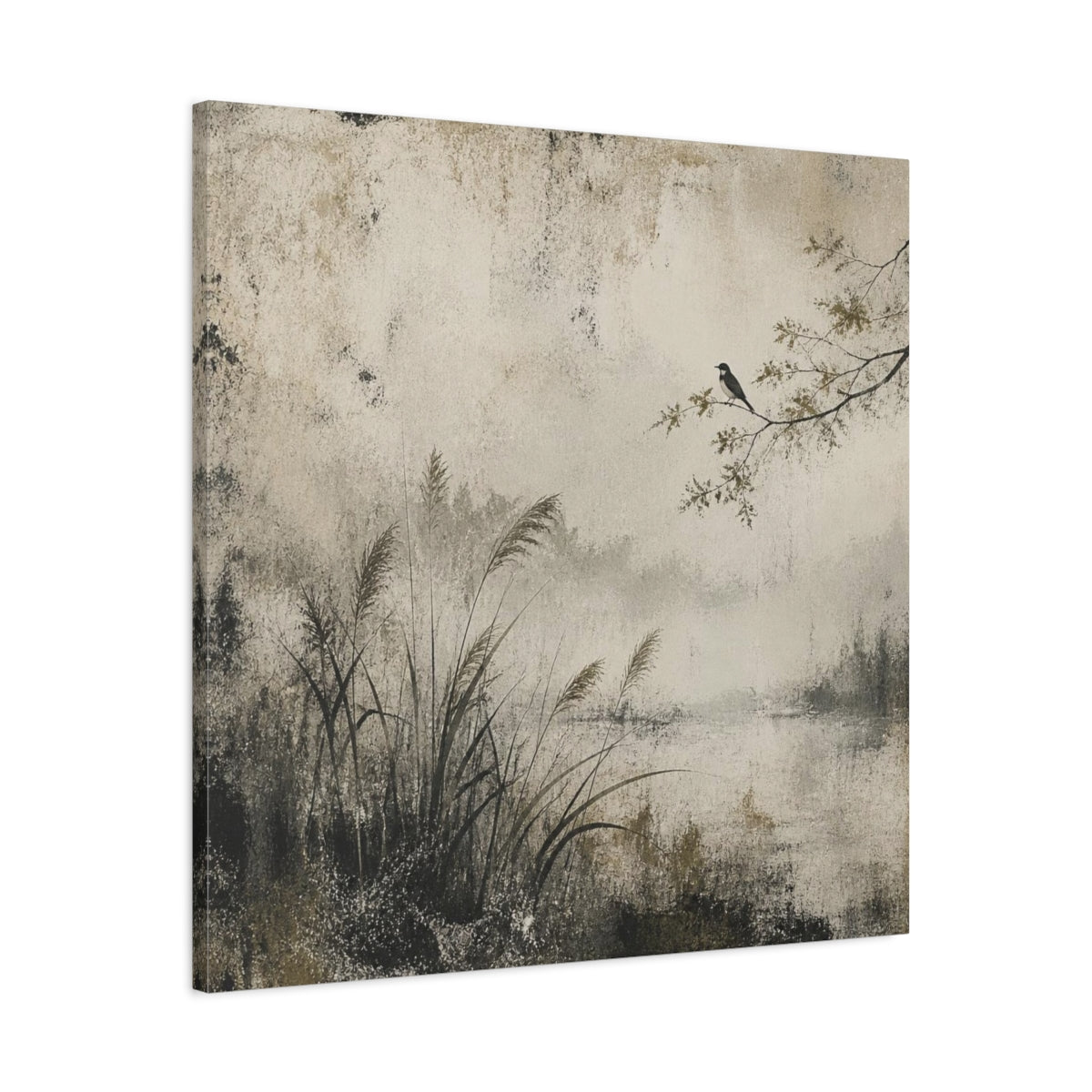 Side Mockup 3. Wabi Sabi Perched Bird shown as canvas print