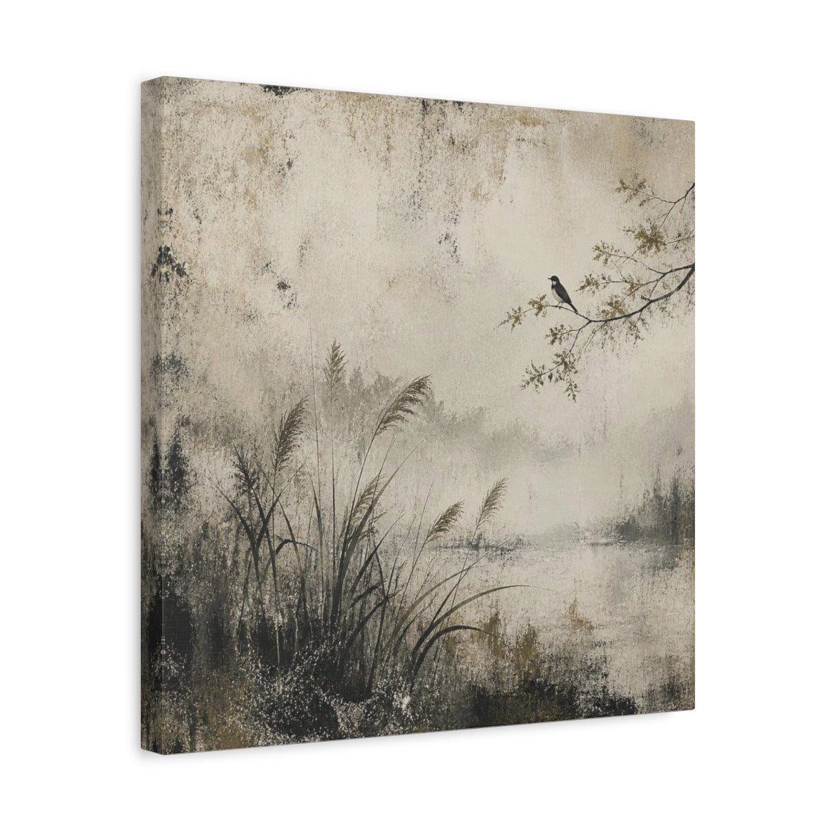 Side Mockup 6. Wabi Sabi Perched Bird shown as canvas print