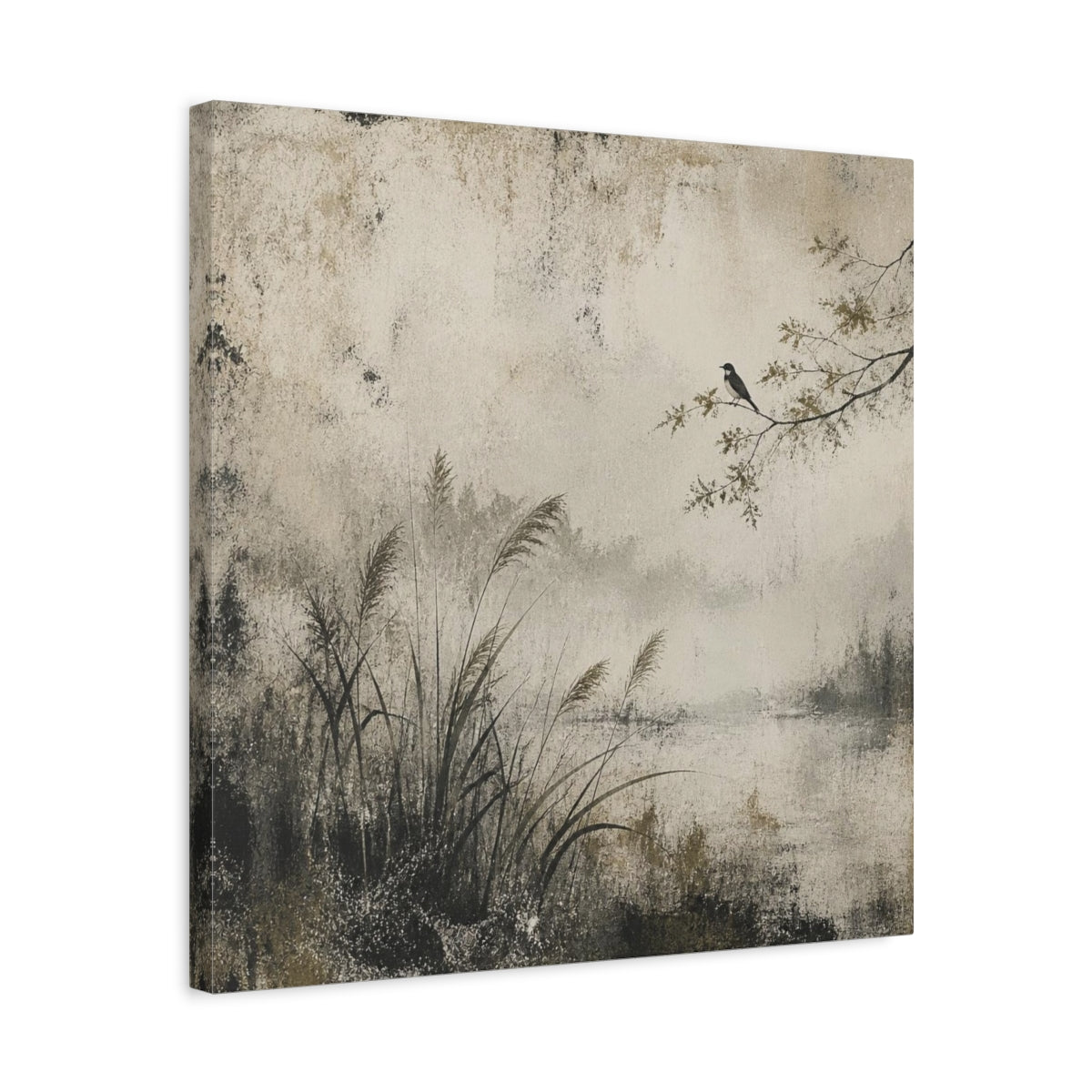 Side Mockup 5. Wabi Sabi Perched Bird shown as canvas print