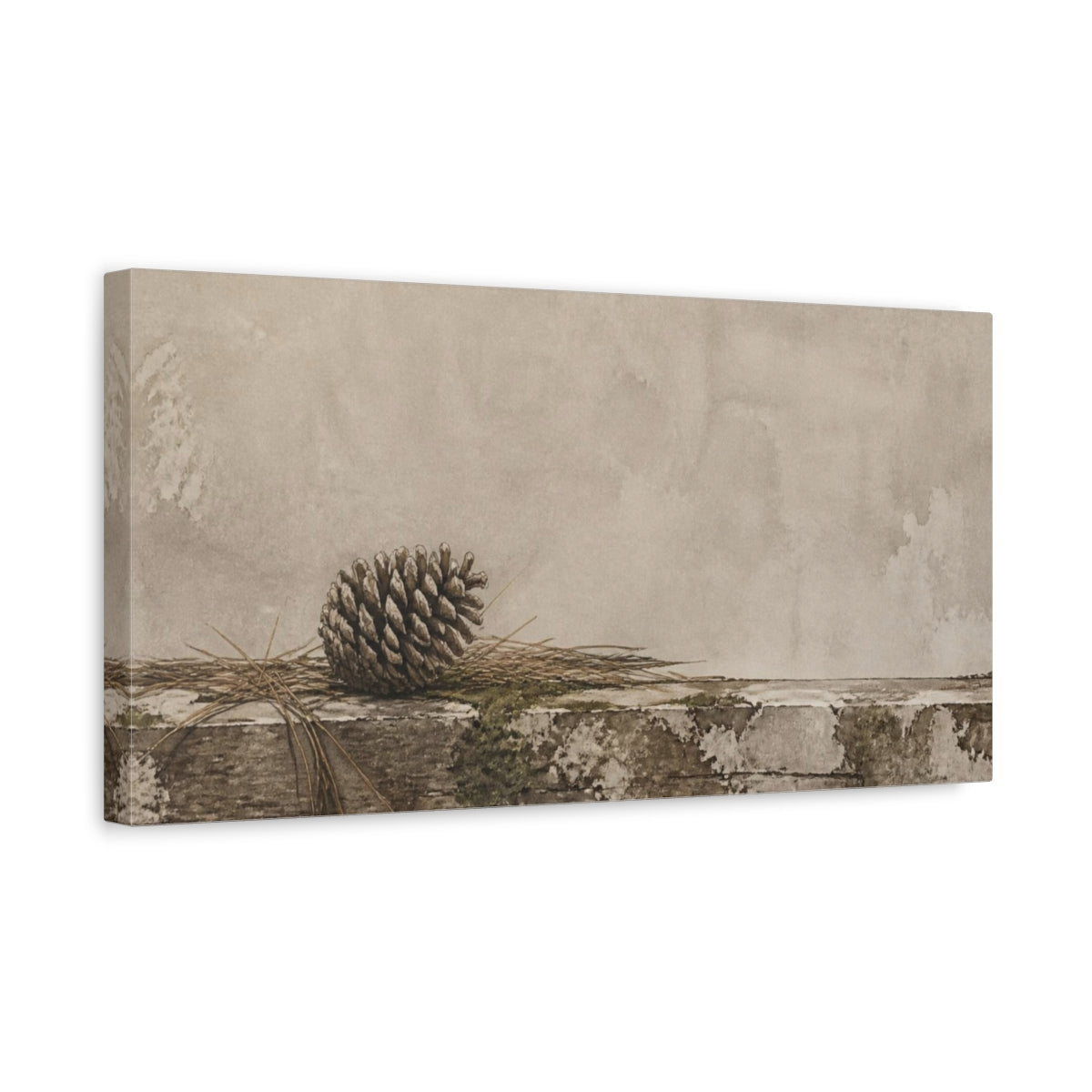 Side Mockup 3. Wabi Sabi Pine Cone Study shown as canvas print