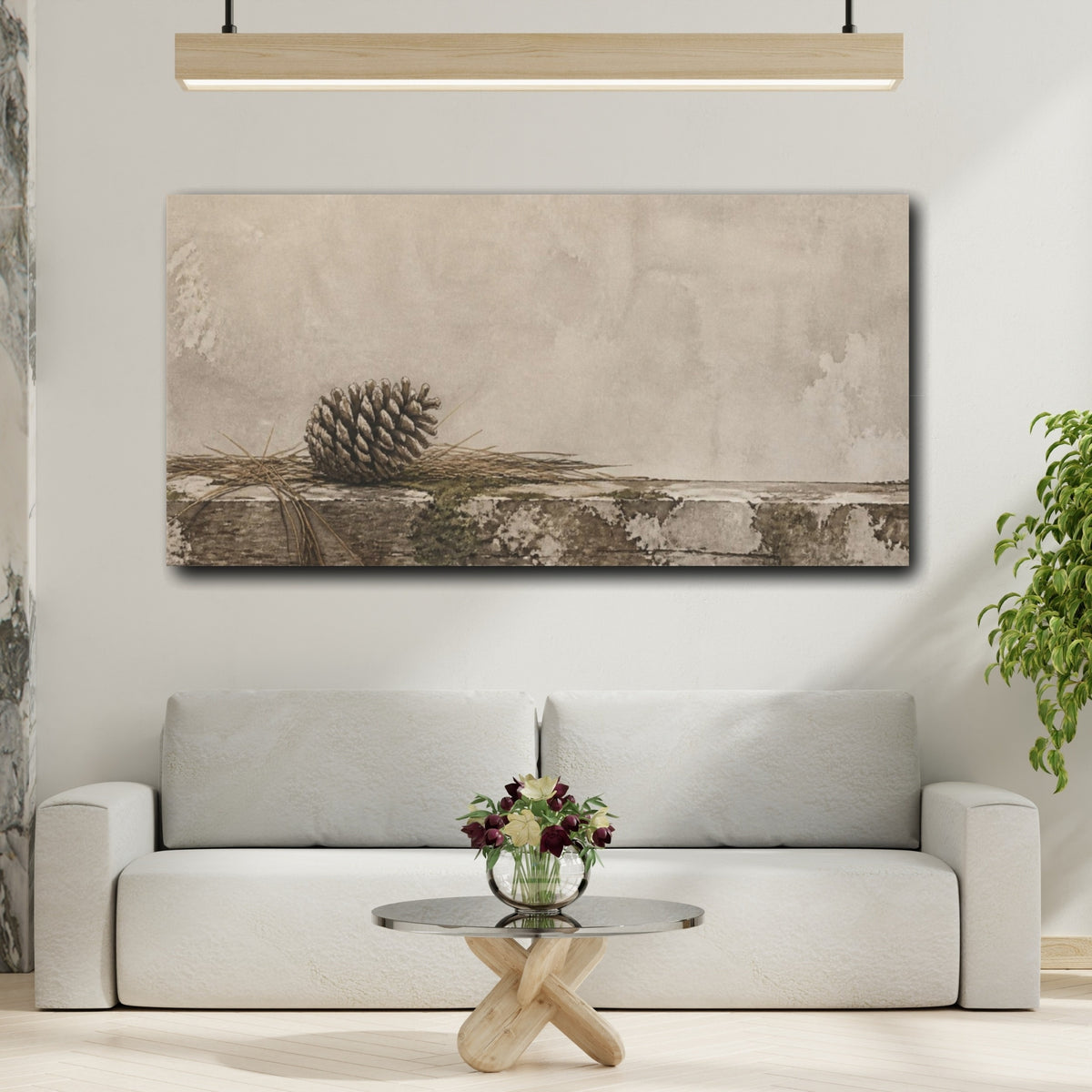 Mockup 2. Wabi Sabi Pine Cone Study shown as canvas print