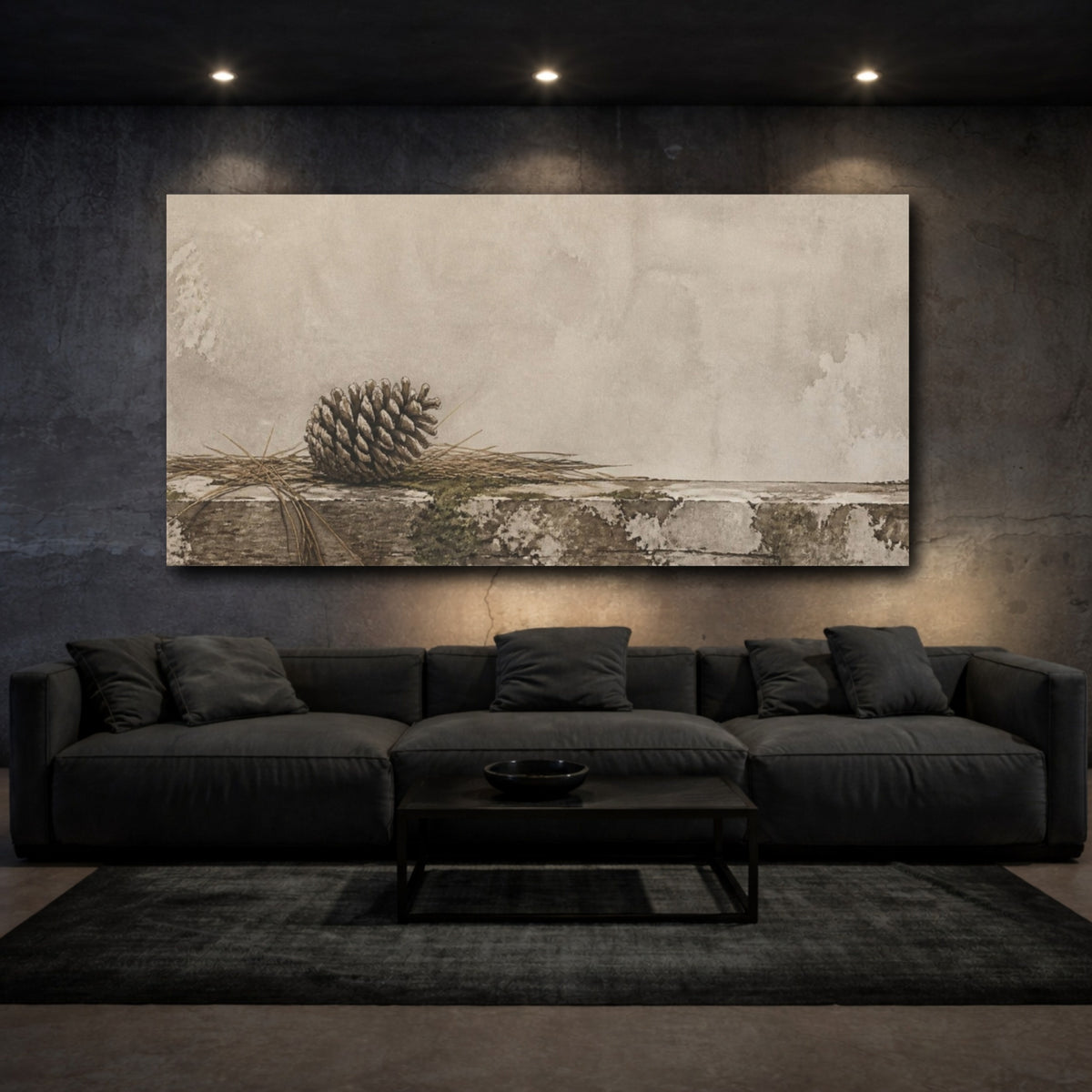 Mockup 3. Wabi Sabi Pine Cone Study shown as canvas print