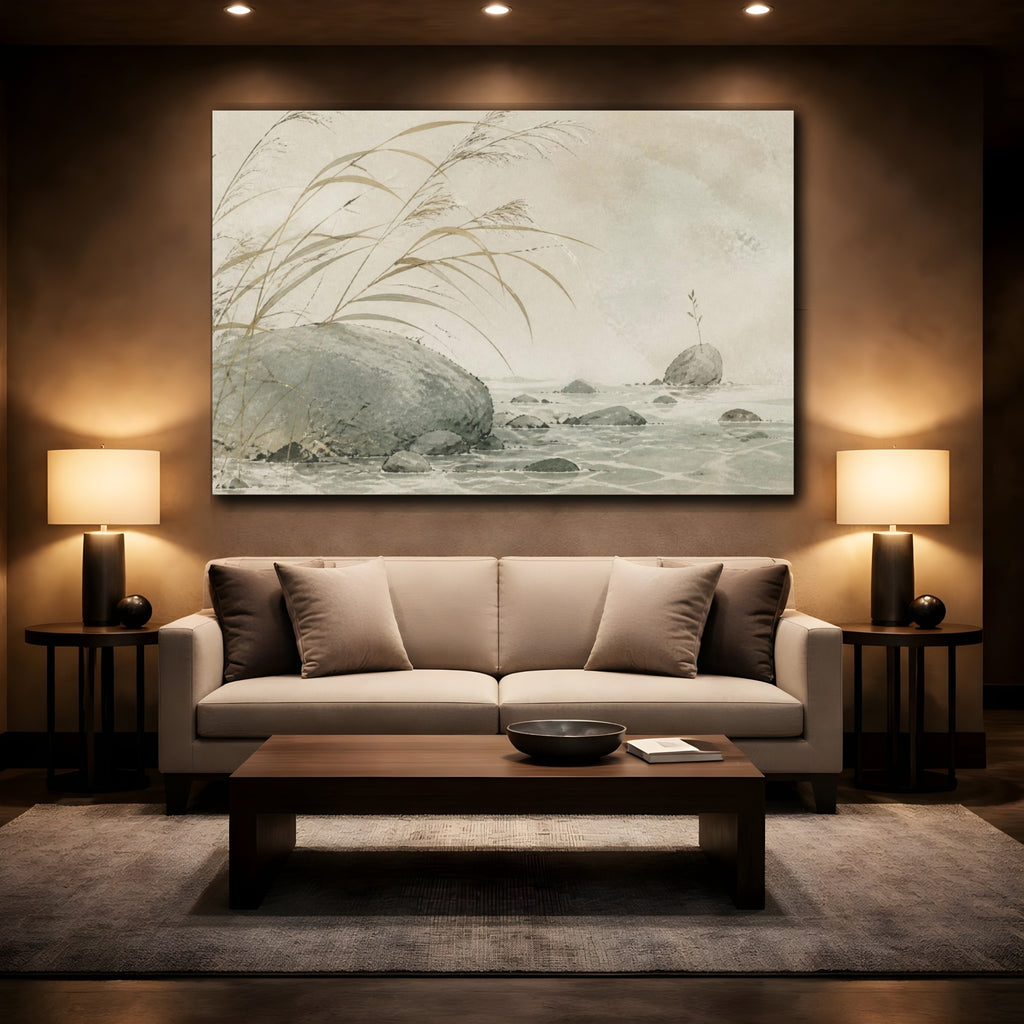 Mockup 2. Wabi Sabi Reeds shown as canvas print