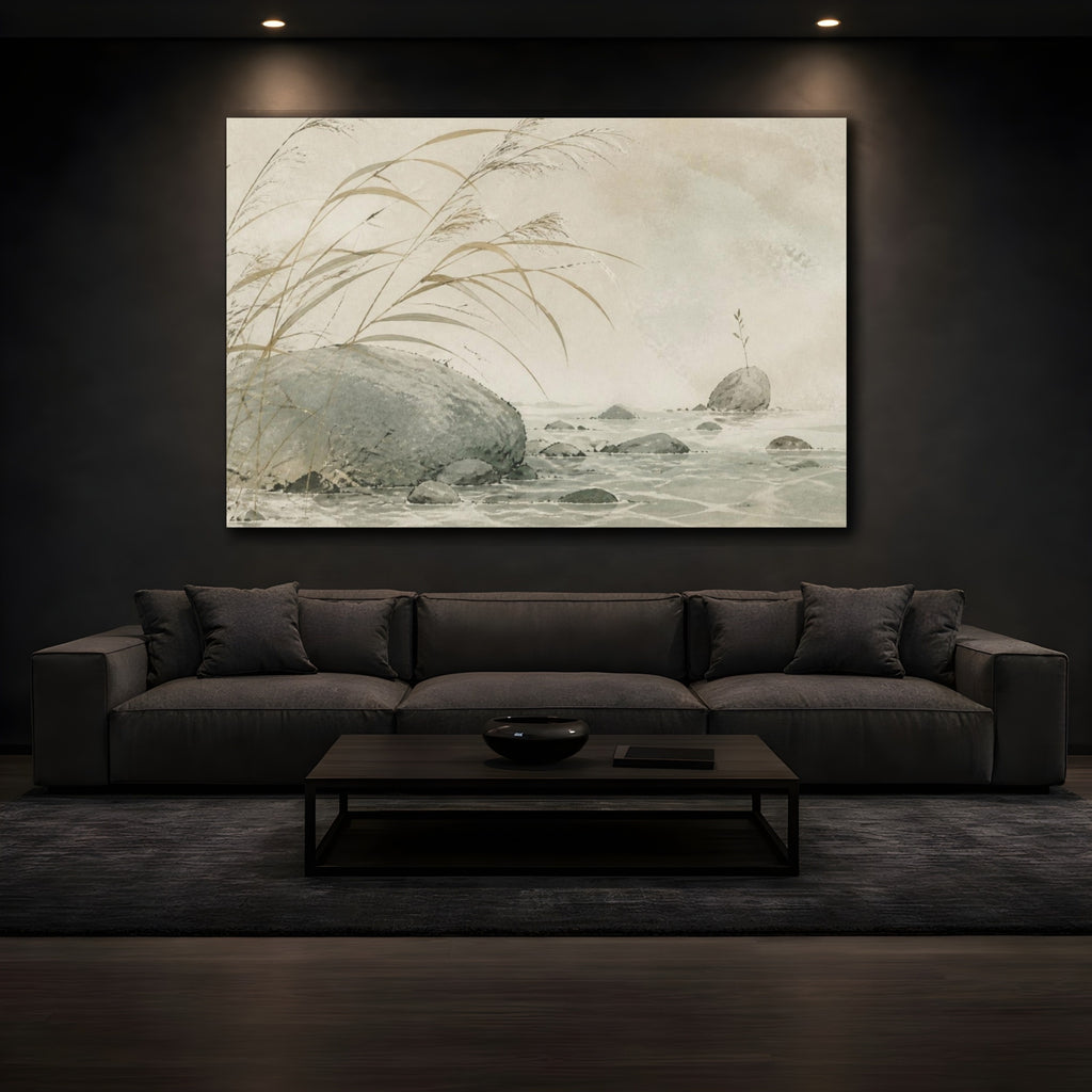 Mockup 3. Wabi Sabi Reeds shown as canvas print