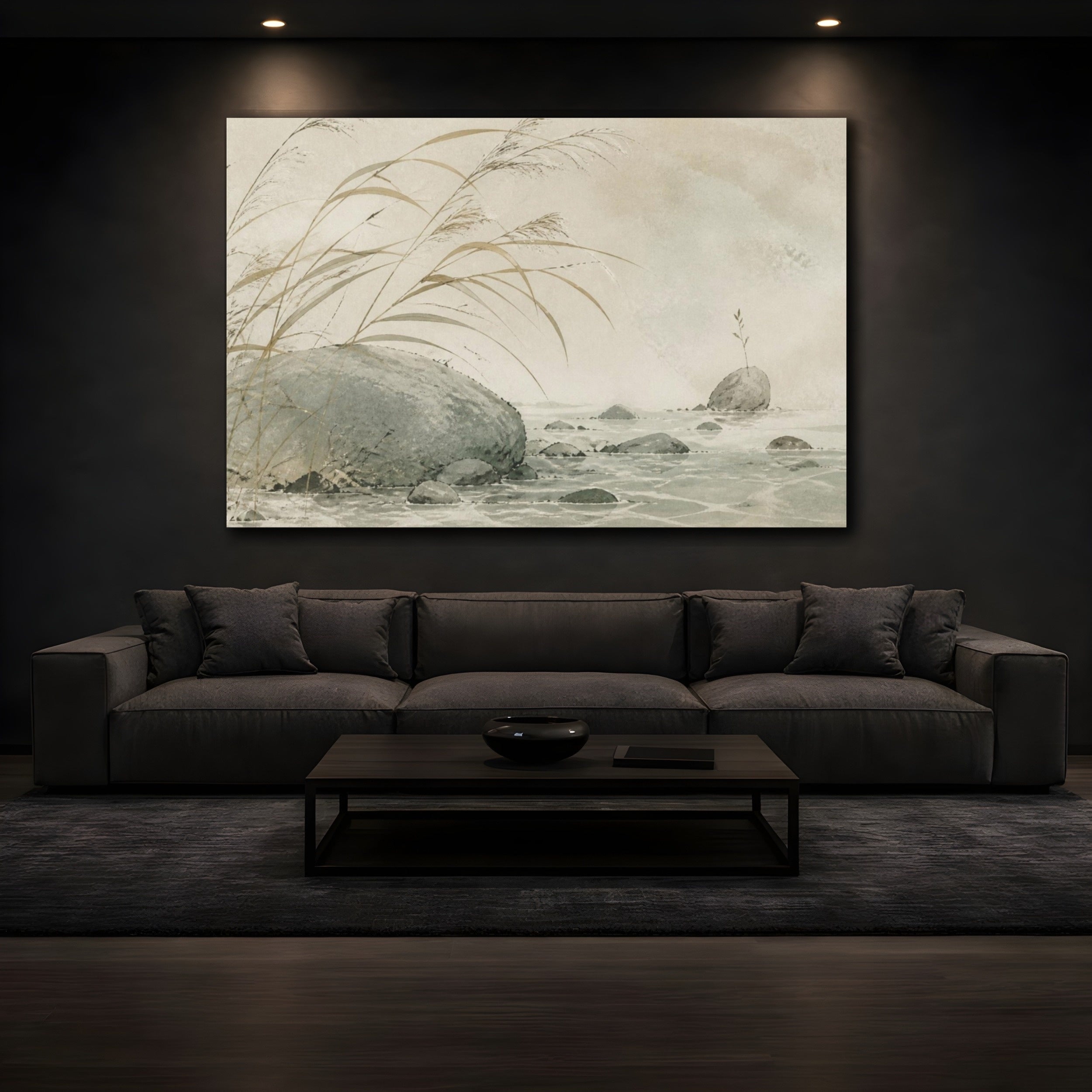 Mockup 3. Wabi Sabi Reeds shown as canvas print