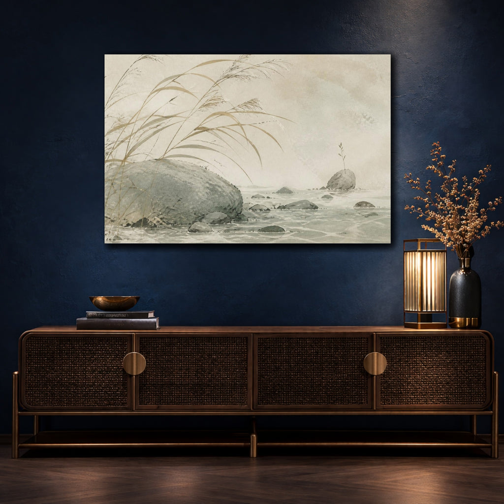 Mockup 4. Wabi Sabi Reeds shown as canvas print