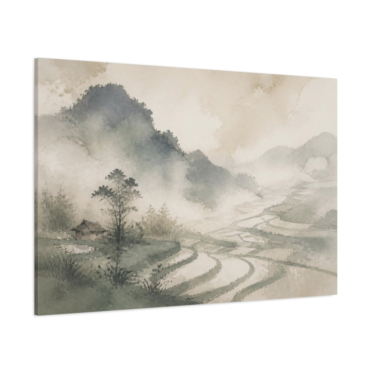 Side Mockup 1. Wabi Sabi Rice Terraces shown as canvas print