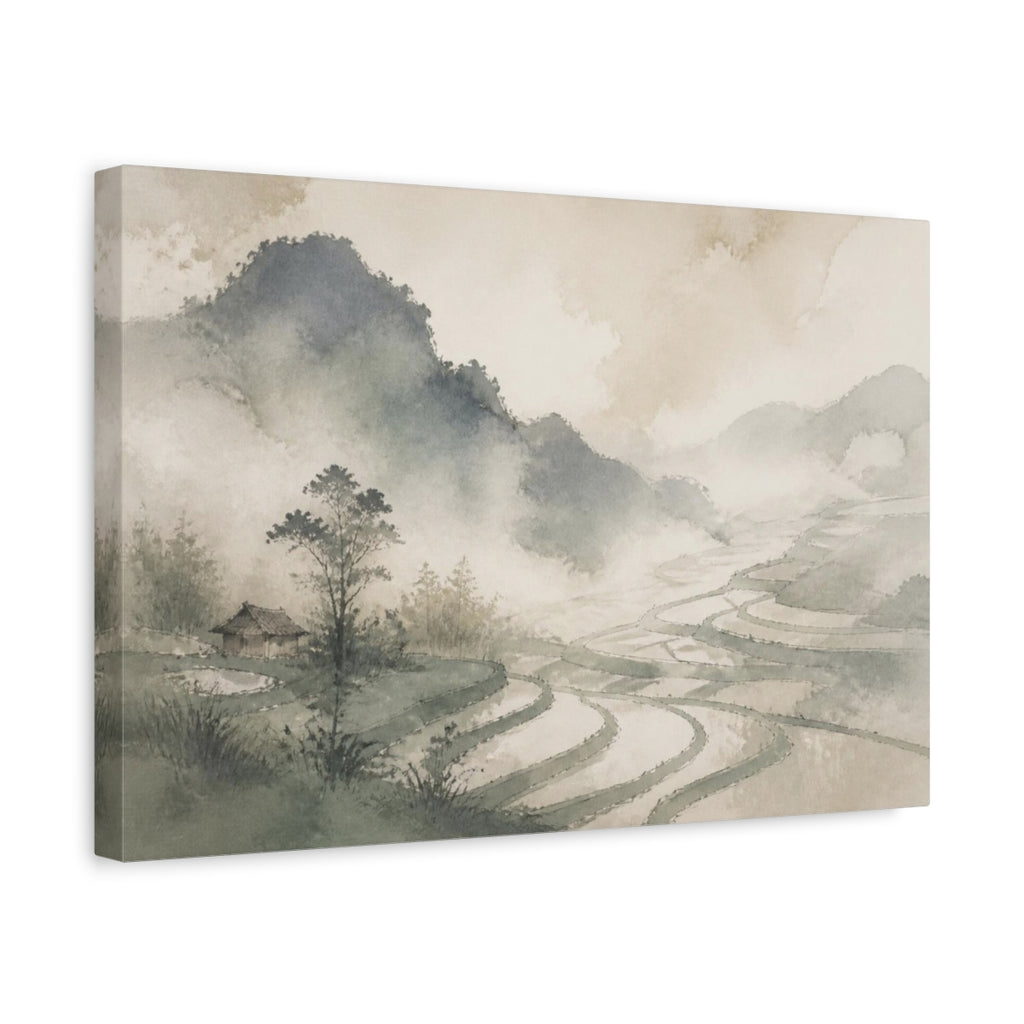 Side Mockup 4. Wabi Sabi Rice Terraces shown as canvas print